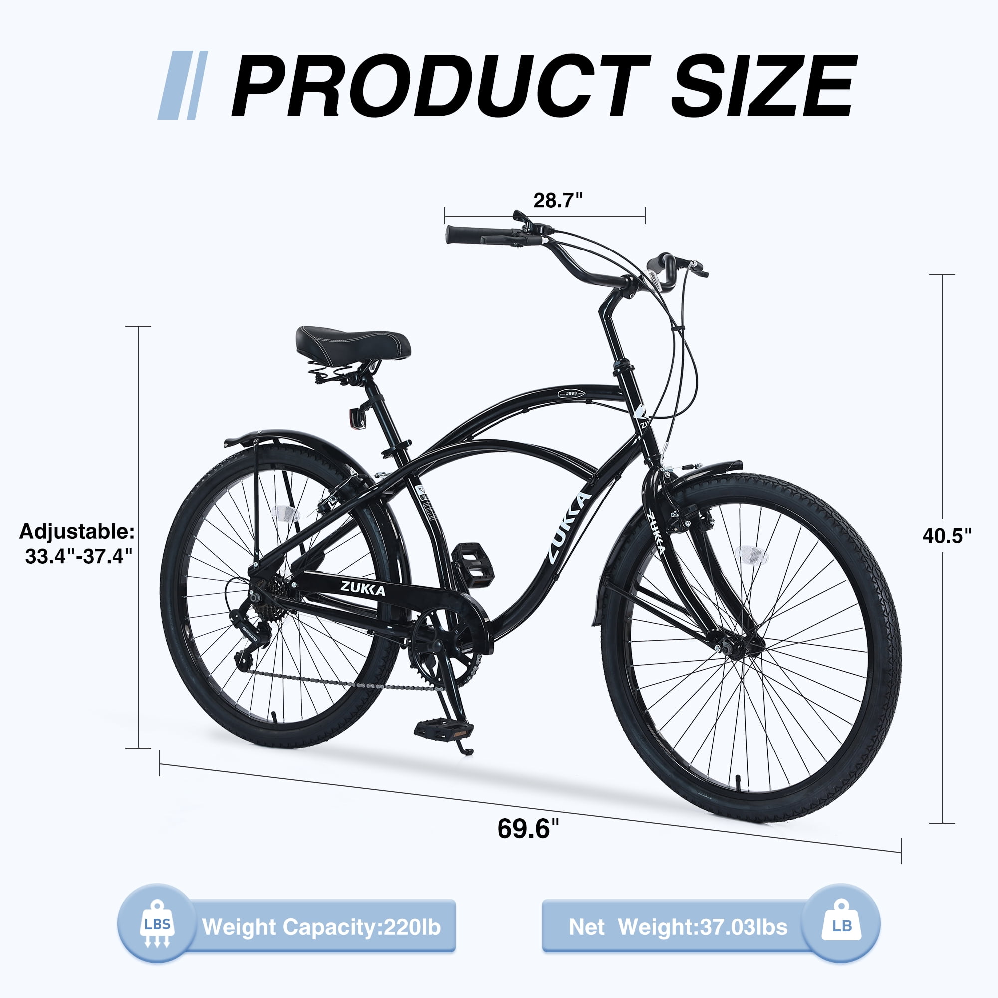 MEGHNA 26 in Cruiser Bike 7-Speed Commuter Bicycle with V-Brakes (Black, 26 in) x1id6