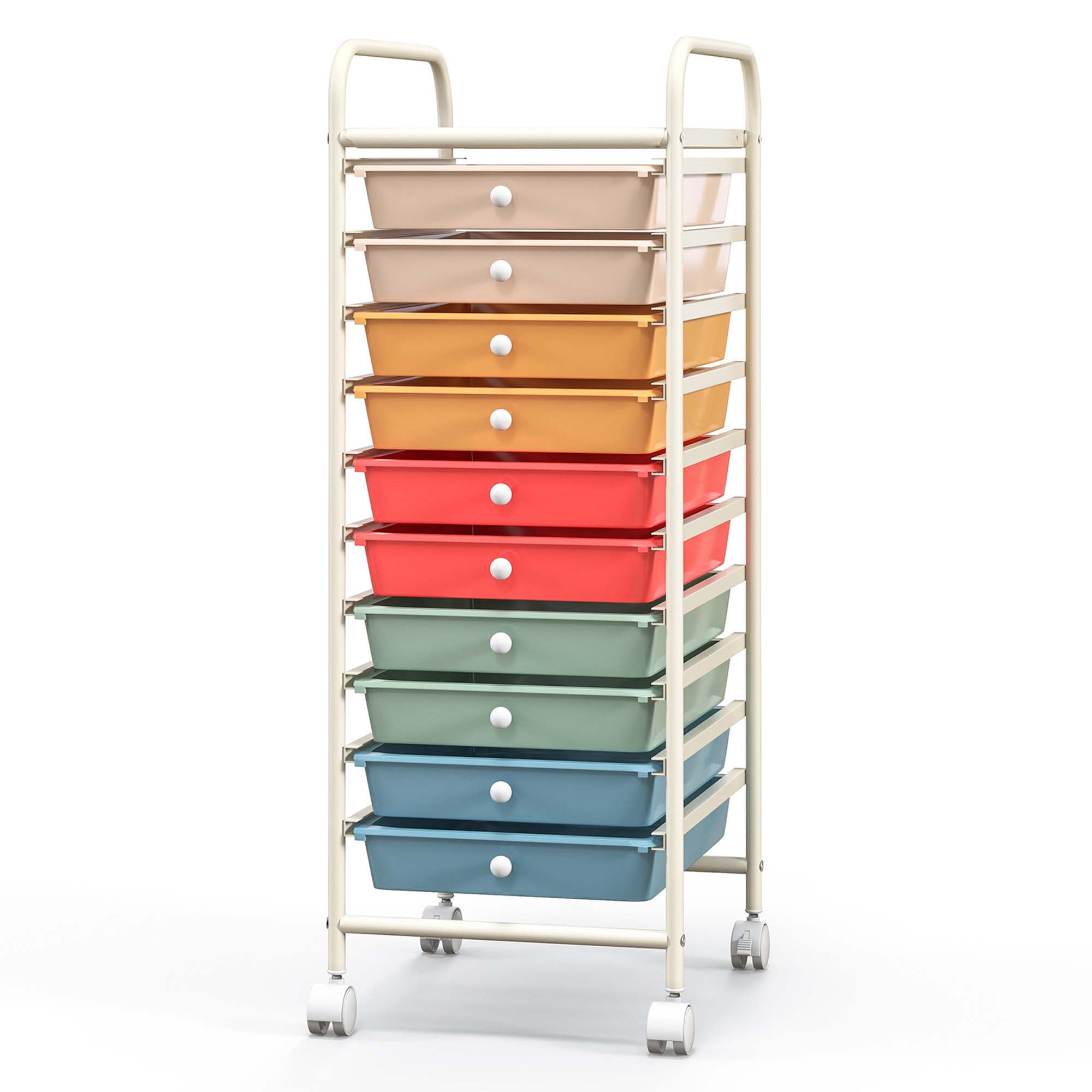 Costway 10 Drawer Rolling Storage Cart Mobile Organizer for Office School and Crafts (Macaron, 13 in x 15 in x 34 in) 5j3gh
