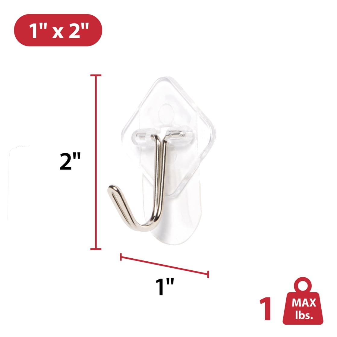 Hyper Tough Removable Hinged Hooks for Wall Organization, Damage-Free Adhesive Strips (Clear, 2 Pack, 1 lb Capacity) dtc66