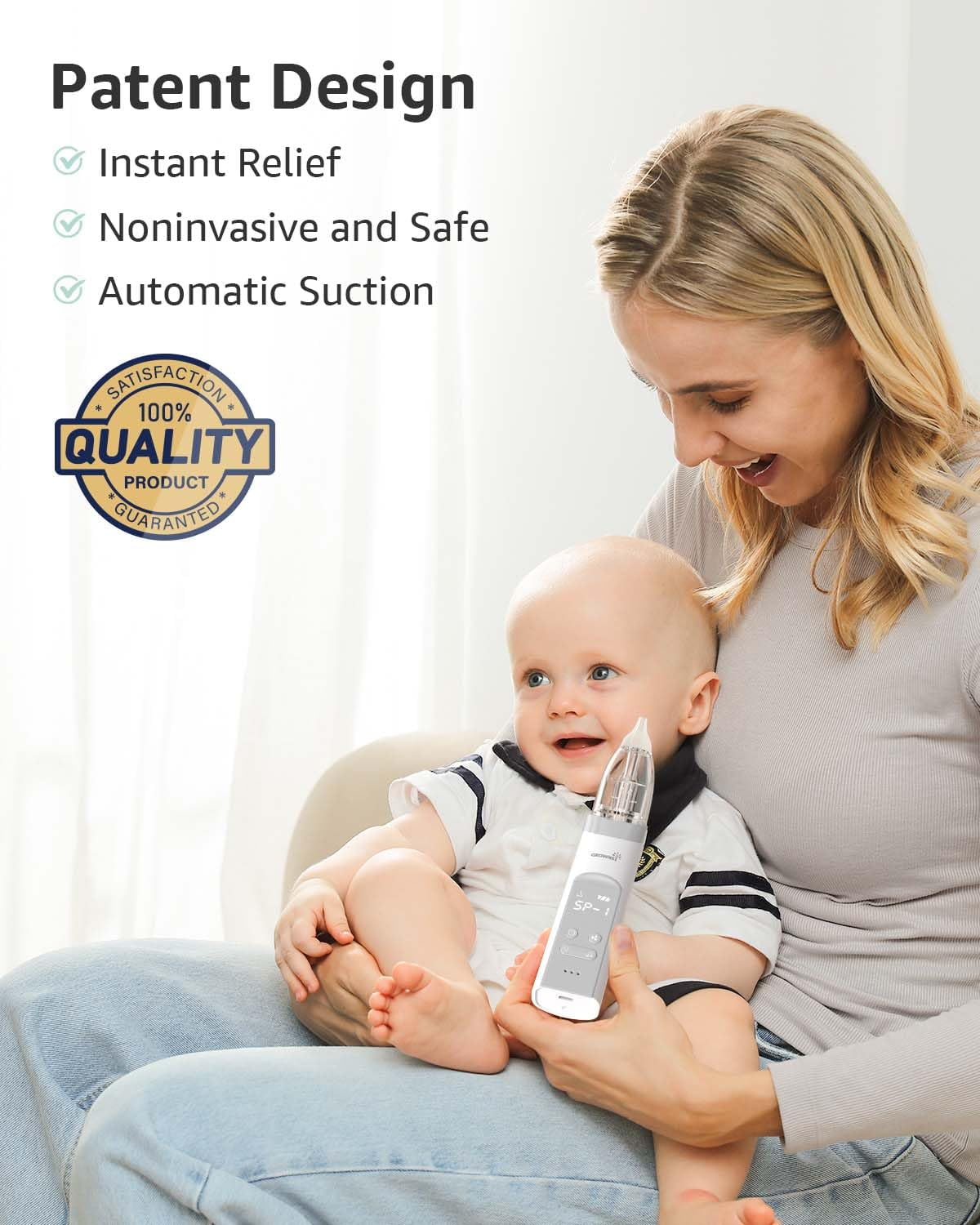 GROWNSY Baby Nasal Aspirator Electric Nose Cleaner with 3 Suction Levels (White, 1 Unit) hz5cr