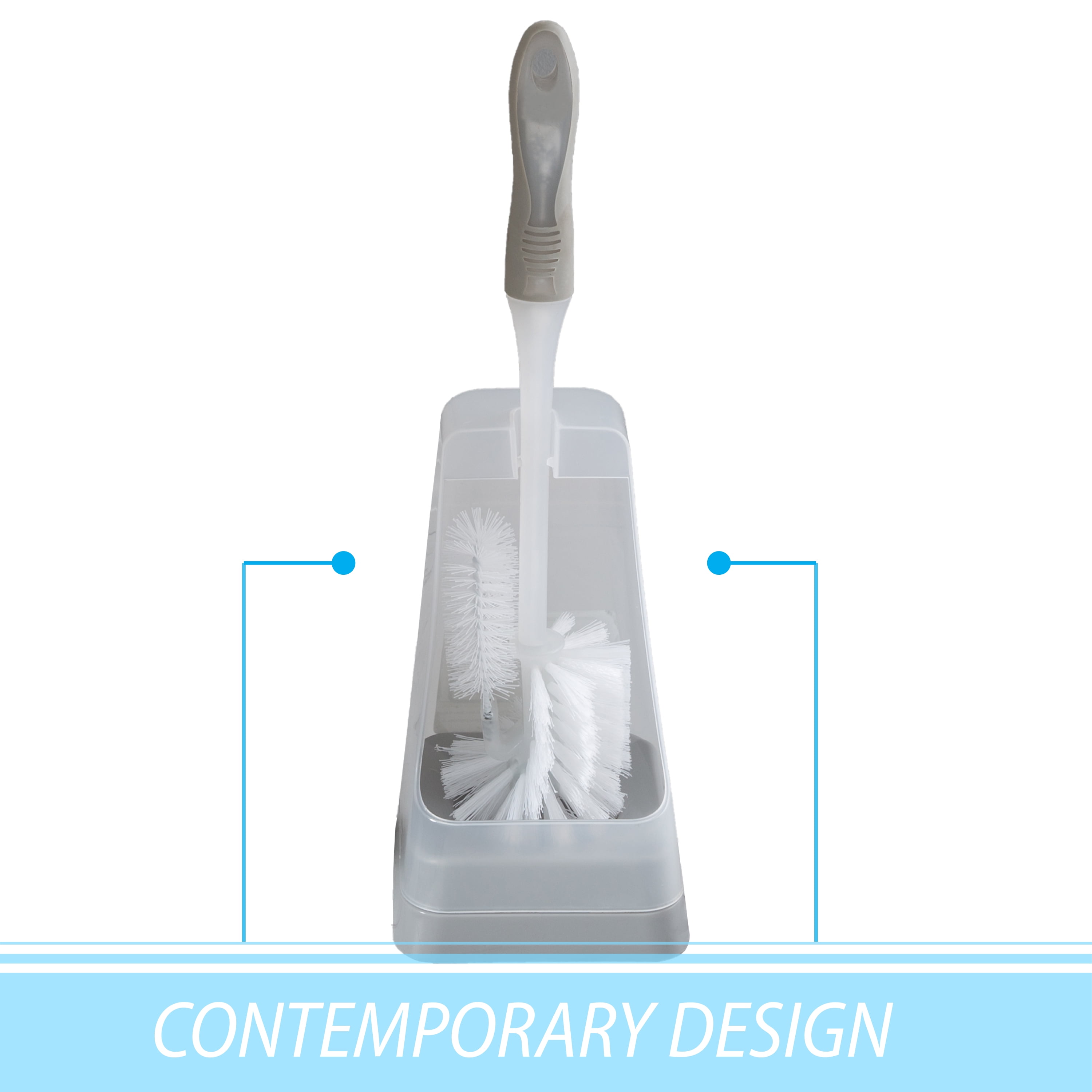 Bath Bliss Square Toilet Bowl Brush and Stand (Grey, 15 in) ainax