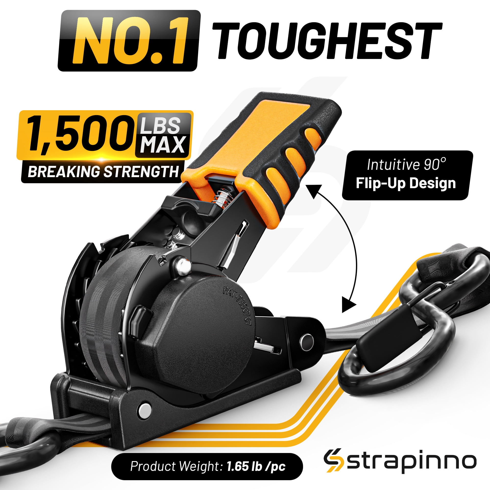 Strapinno Retractable Ratchet Straps with Rubber-Coated Handles and S-Hooks, Heavy-Duty Cargo Tie-Downs for Motorcycles and Bikes (Black, 4 Pack, 1 in x 10 ft) bz8oz
