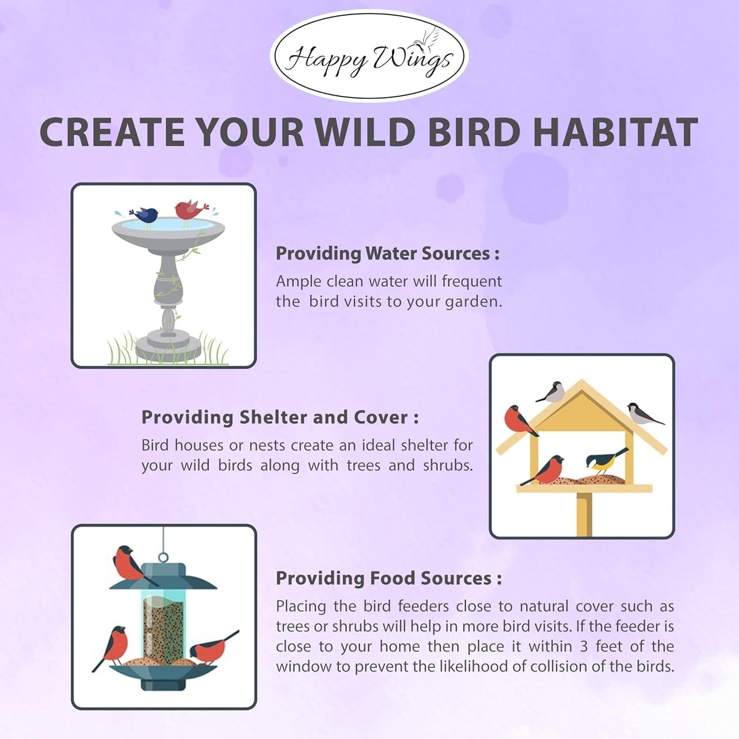 Happy Wings Finch Blend Wild Bird Food, Sunflower Hearts and Nyjer Seed Mix (3 Pack, 14 oz each) 8cu6p