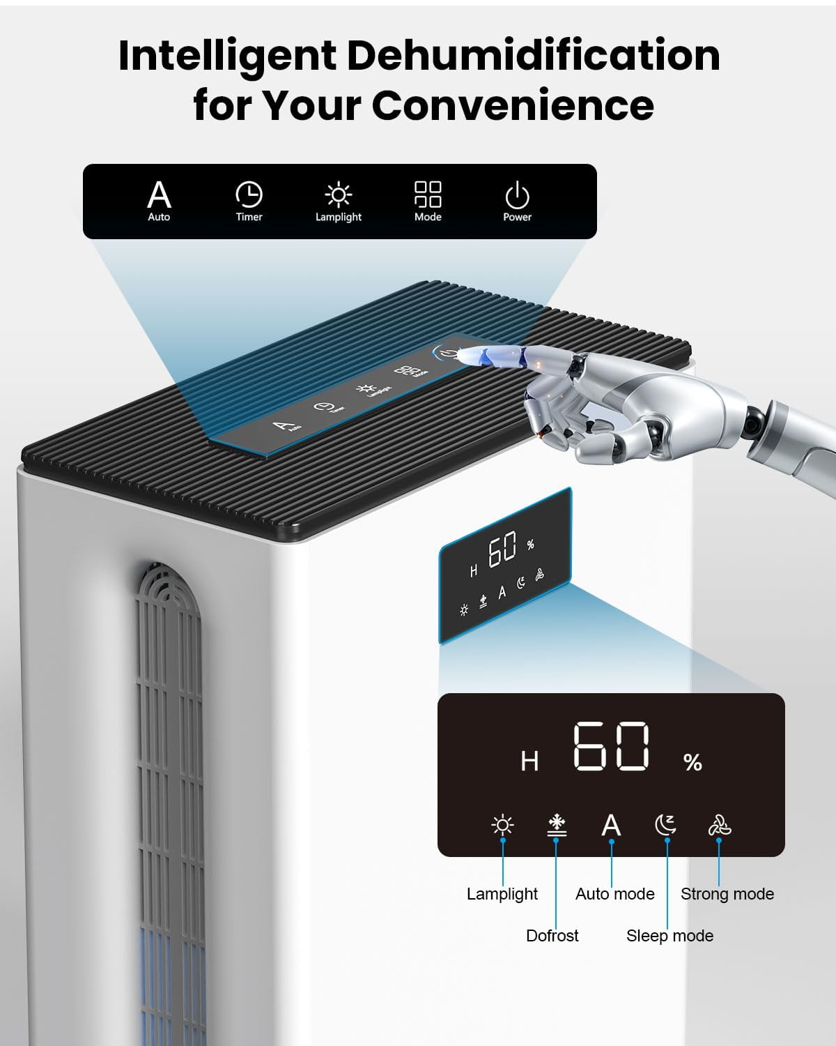 BIZEWO Electric Dehumidifier for Home and Basement (Quiet Operation, 7-Color LED Light, 101 oz Tank) plmce