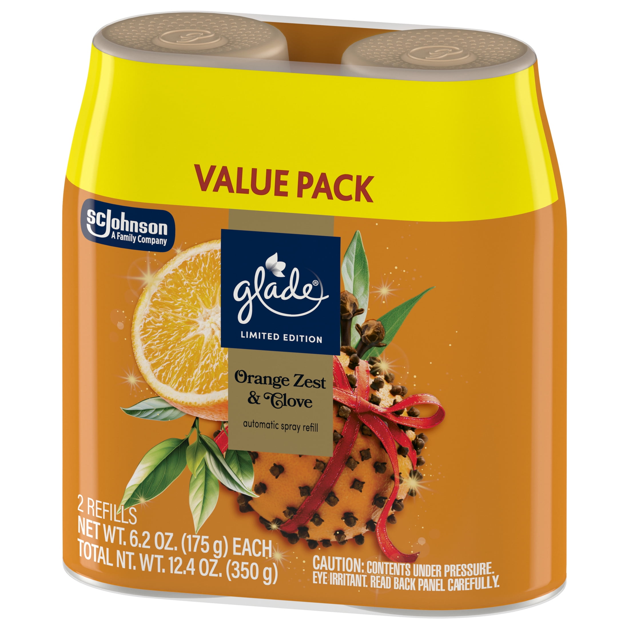 Glade Automatic Spray Air Freshener Refill, Orange Zest & Clove Scent, Long-Lasting Fragrance (Orange, 12.4 oz, 2 Pack) gmezr