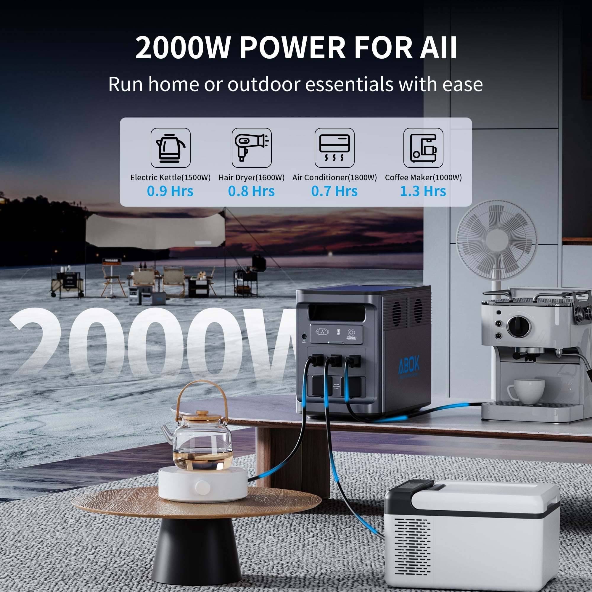 ABOK Ark2000 Portable Power Station with 200W DCDC Car Charger (Silver, 1536Wh) u8i1o