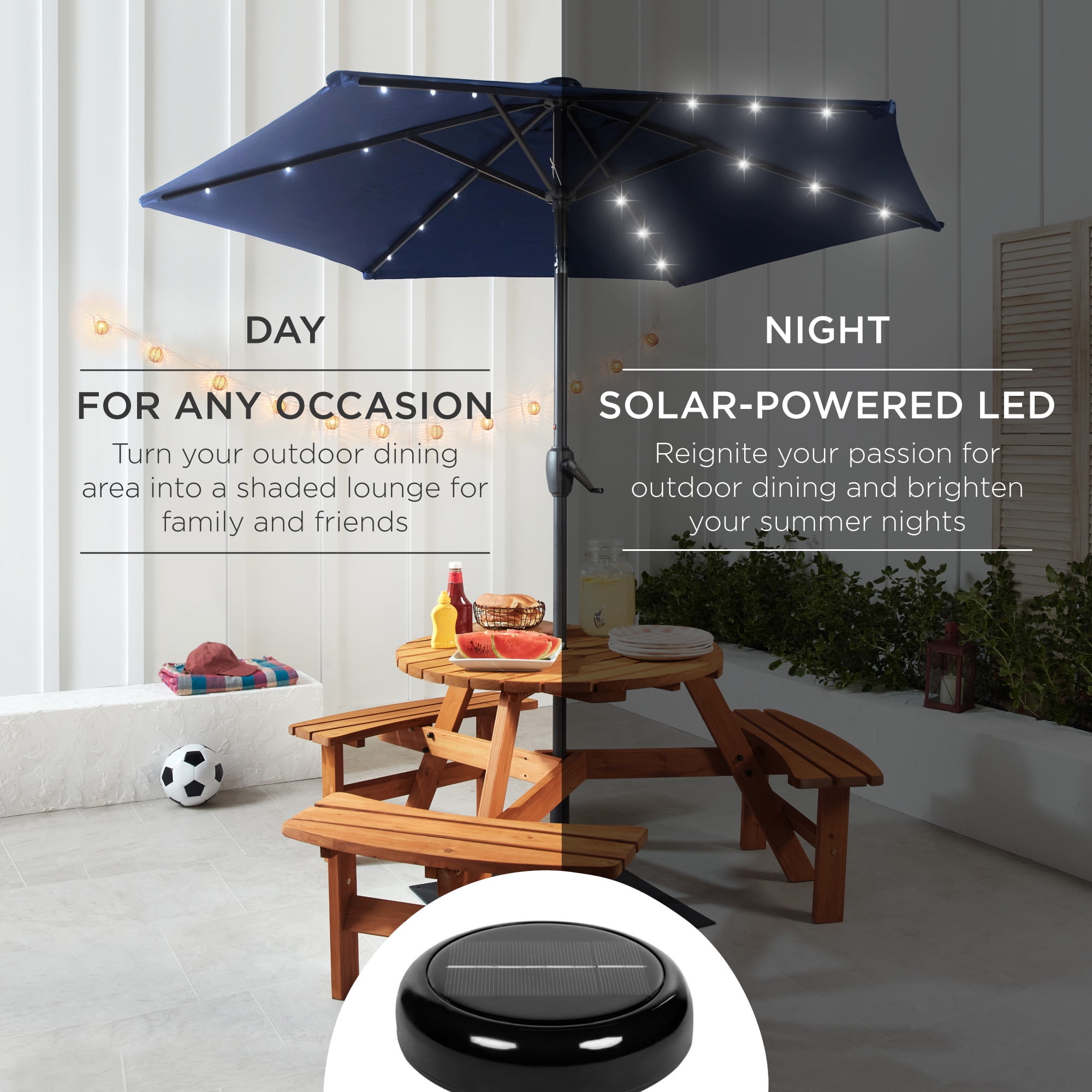 Best Choice Products Solar LED Patio Umbrella with Tilt and Crank (Navy Blue, 7.5 ft) v2i61