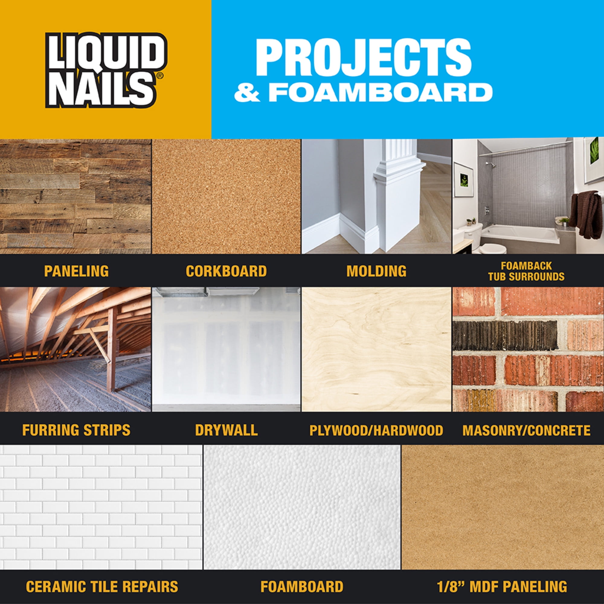 Liquid Nails Latex Projects Interior Adhesive for Foamboard and Building Materials (Off-White, 10 oz) 4gm9j