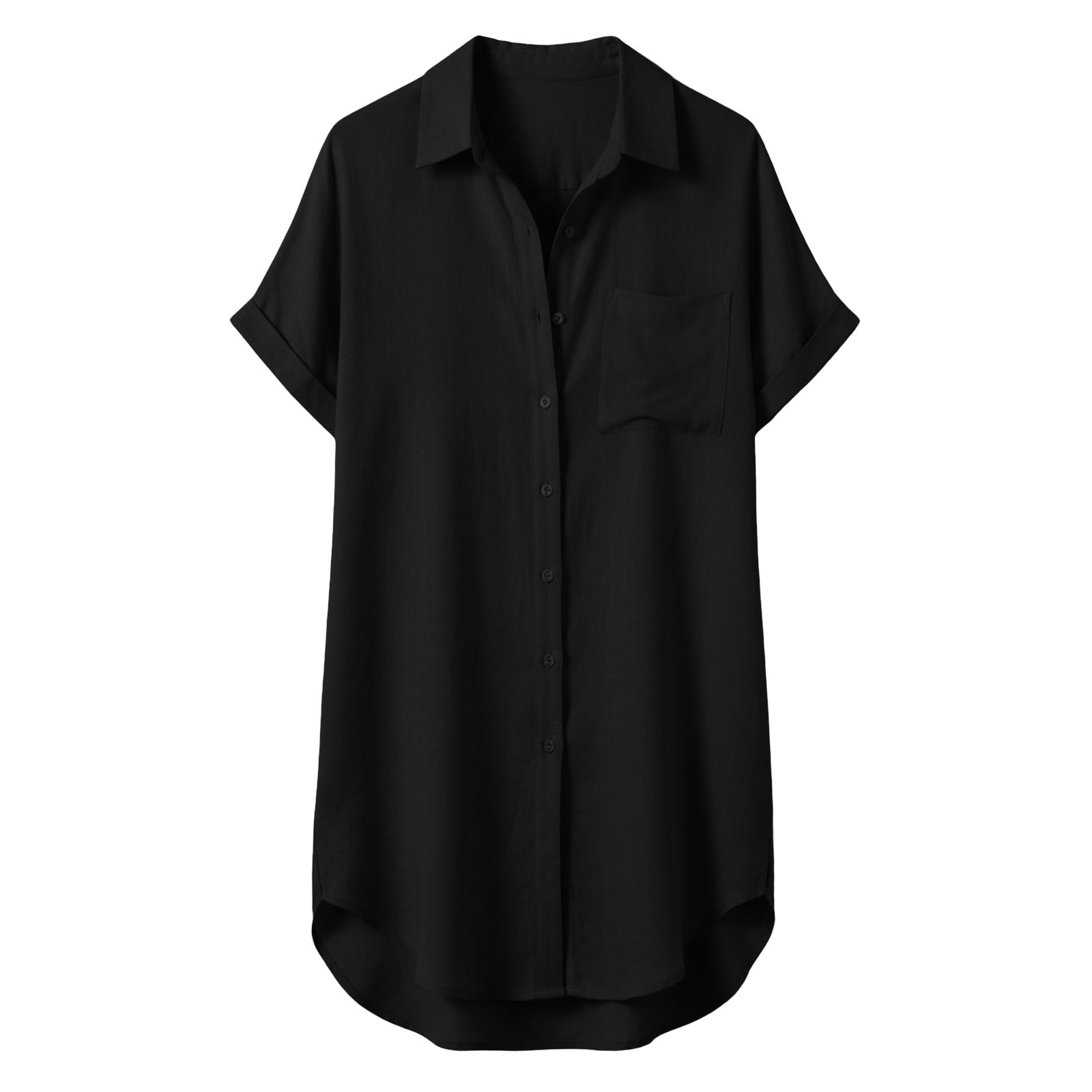 DEUUZHENQI Women's Cotton Blend Button Down Shirt Dress Swimsuit Coverup (Black, One Size) 2llsm