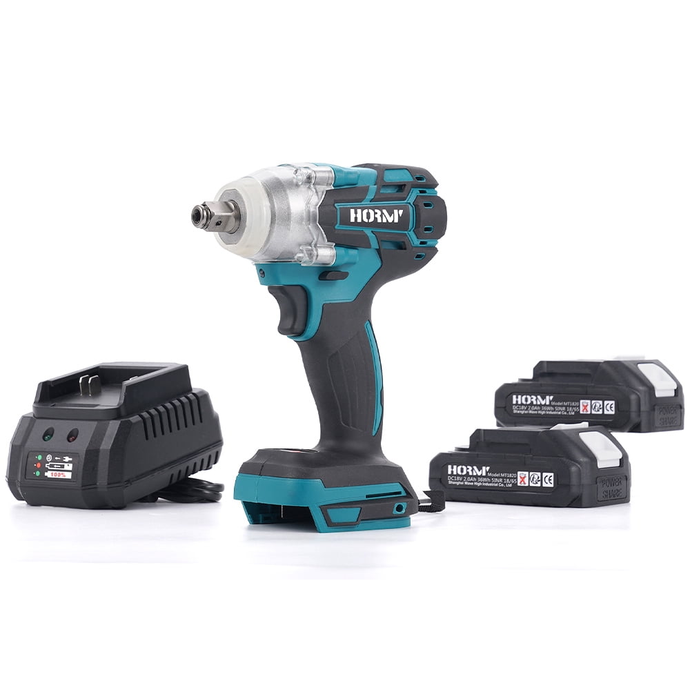 HORMY Cordless Impact Wrench, Brushless Motor Power Tool with 2 Batteries & LED Light (Blue, 1/2 in) t6r9k