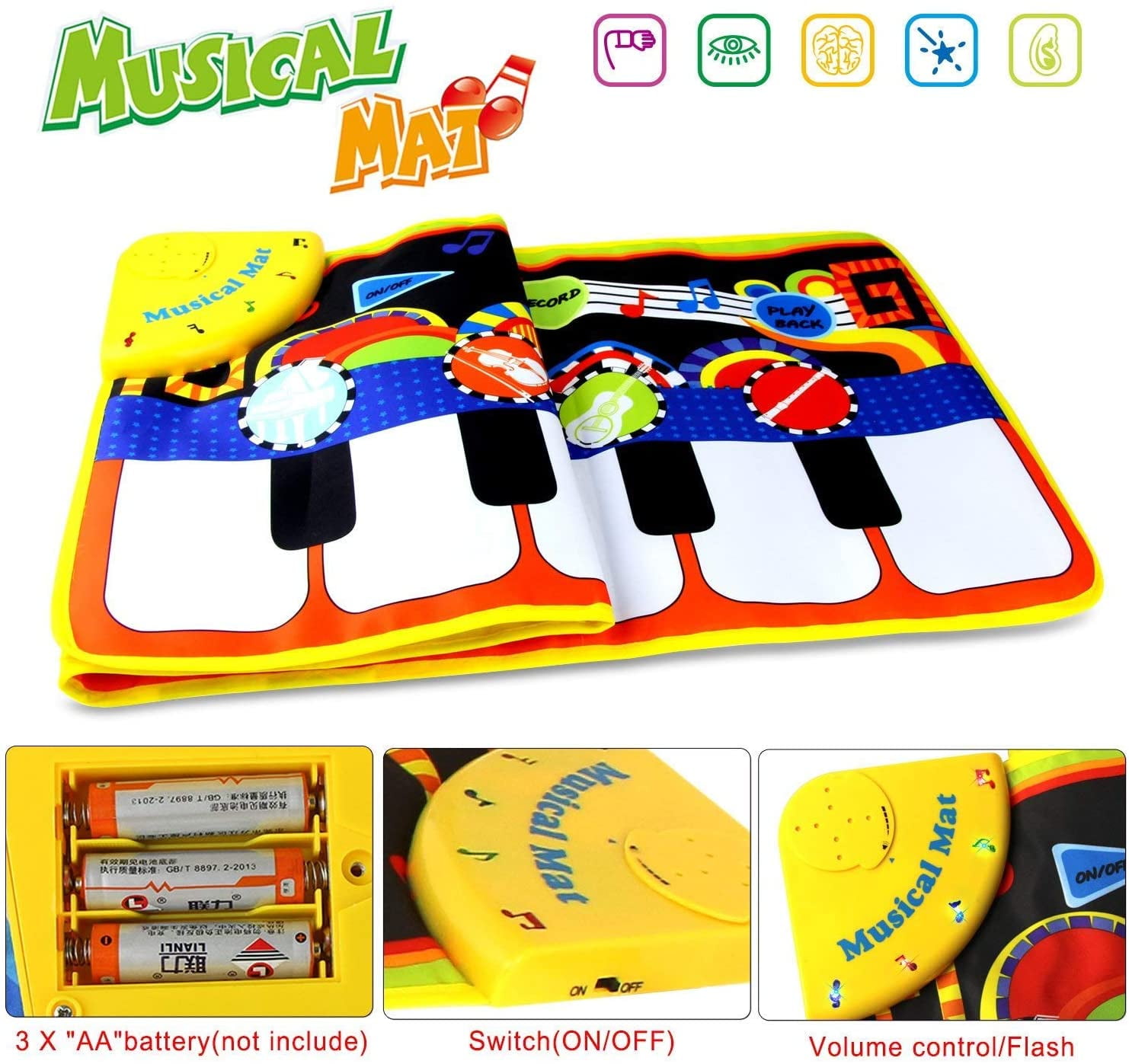 Somnr Piano Play Music Mat for Kids, Interactive Floor Keyboard with 8 Musical Instruments (43 in x 14 in) 0qx8n
