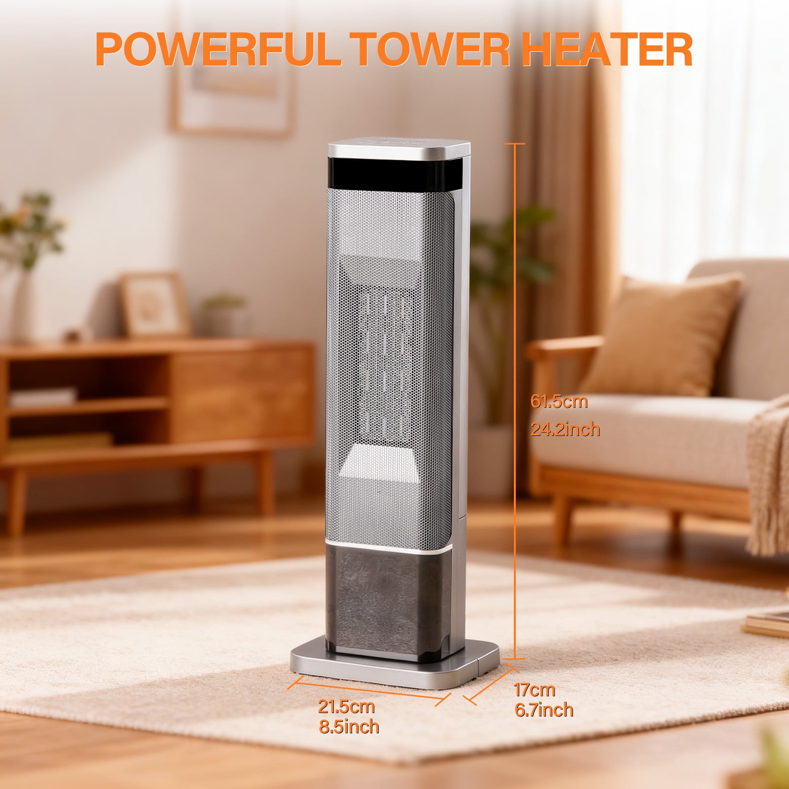 JIOABL Portable Ceramic Space Heater with Remote and Thermostat (Silver, 25 in) 3fwse