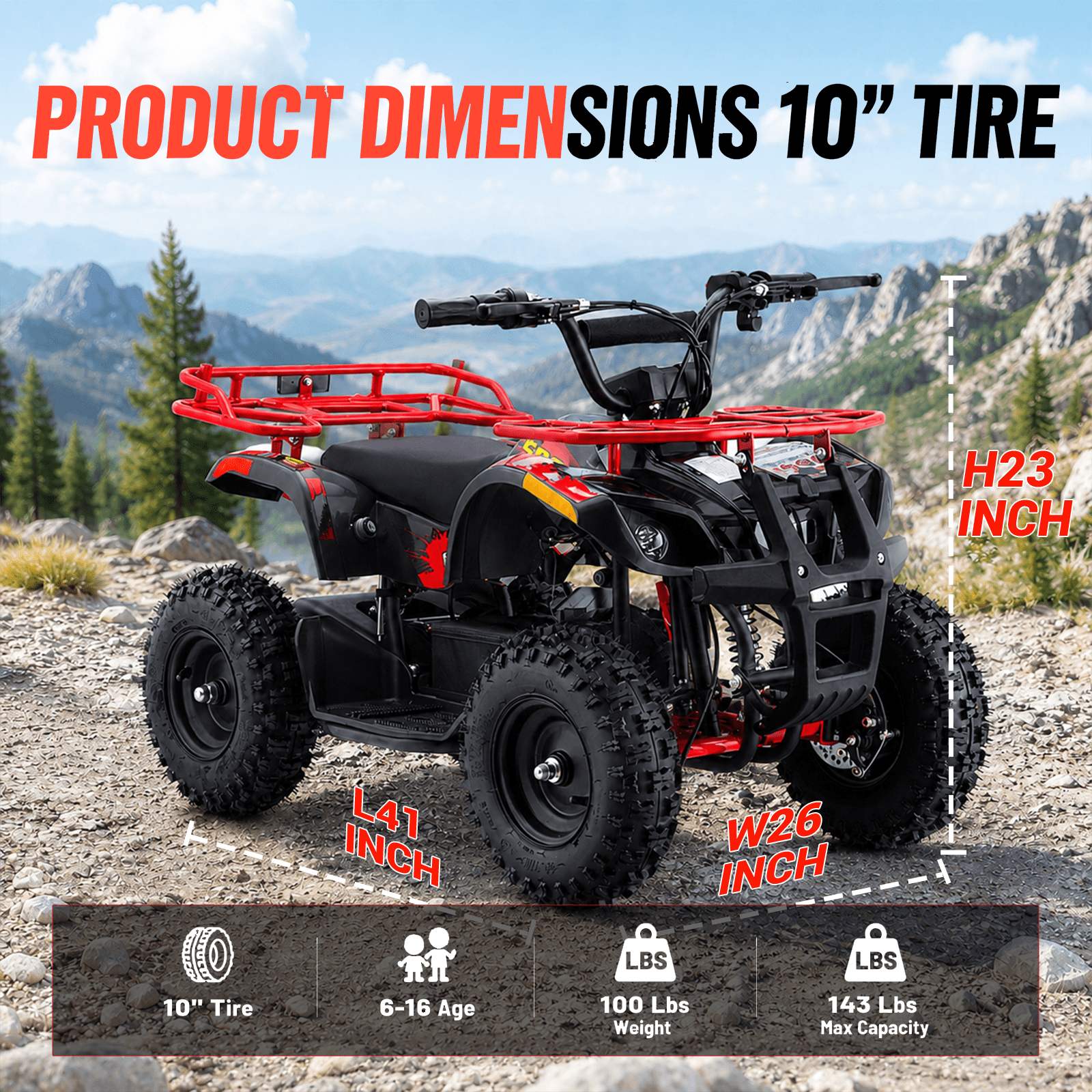 HOVER HEART Electric Dirt Quad, 500W Off-Road 4-Wheeler with Dual Suspension (Red, 143 lb Capacity) my324