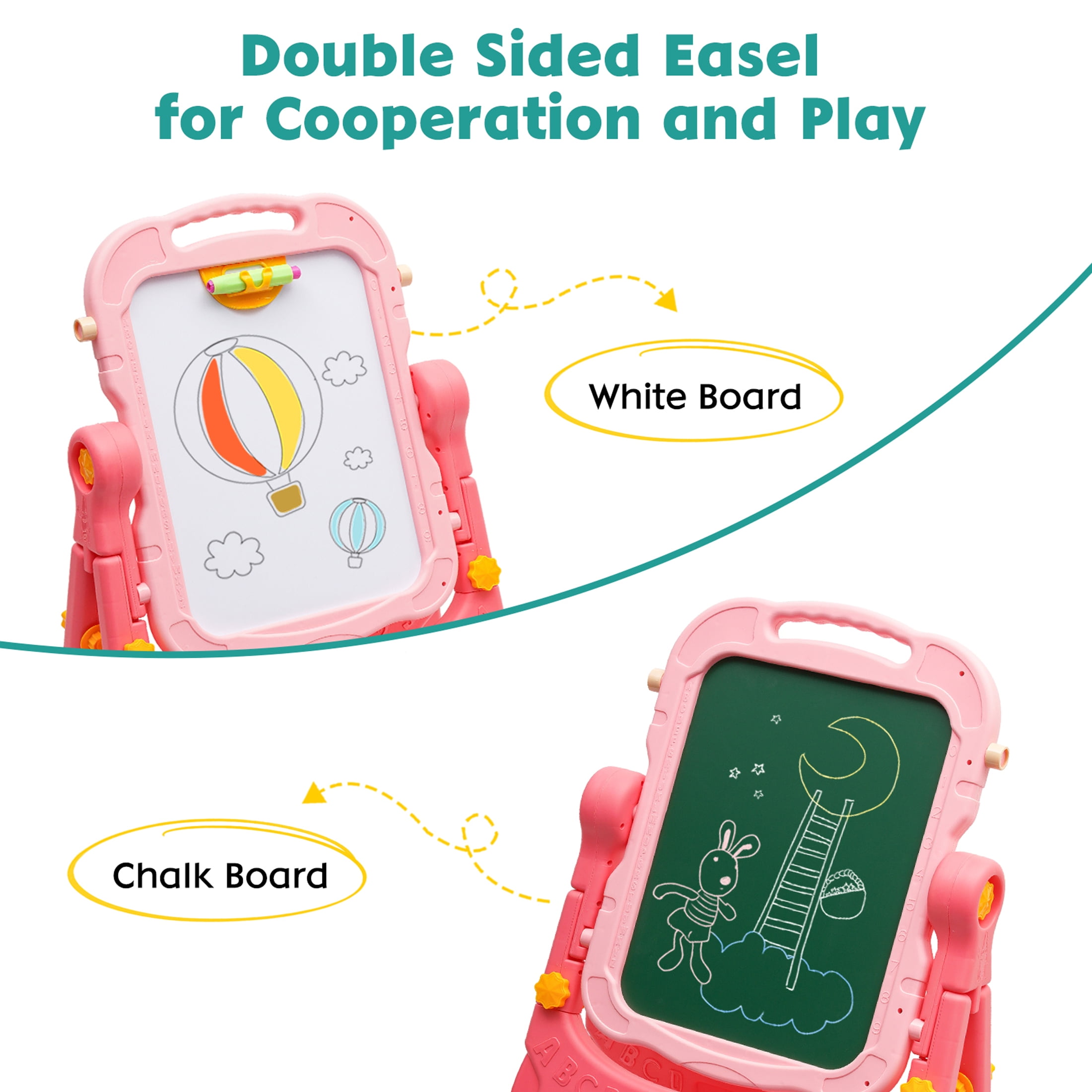 Ealing Kids Art Easel, Double-Sided Magnetic Drawing Board with Painting Accessories (Pink, 36.4 in) n9ile