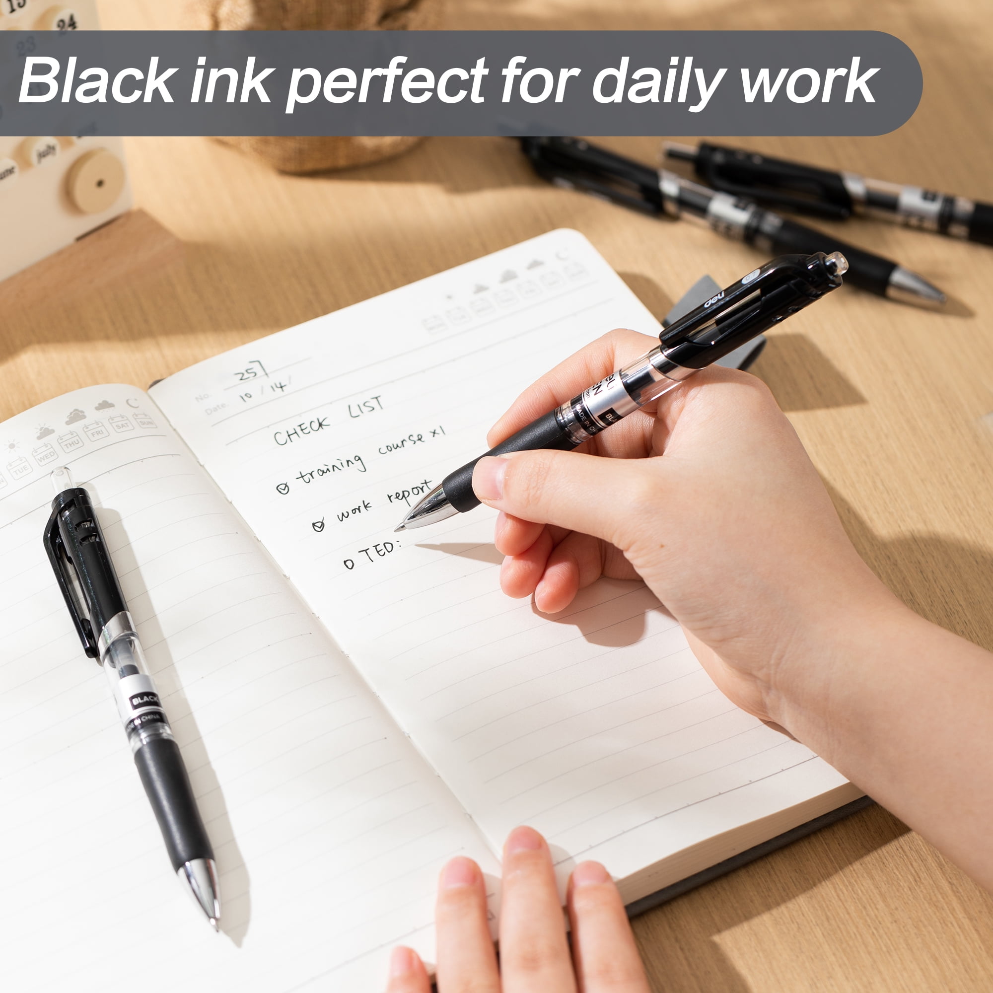 Deli Gel Pens Set with Refills, Smooth Writing Fine Point 0.03 in, Quick-Dry Ink (Black, 36 Pack) 4xw1c
