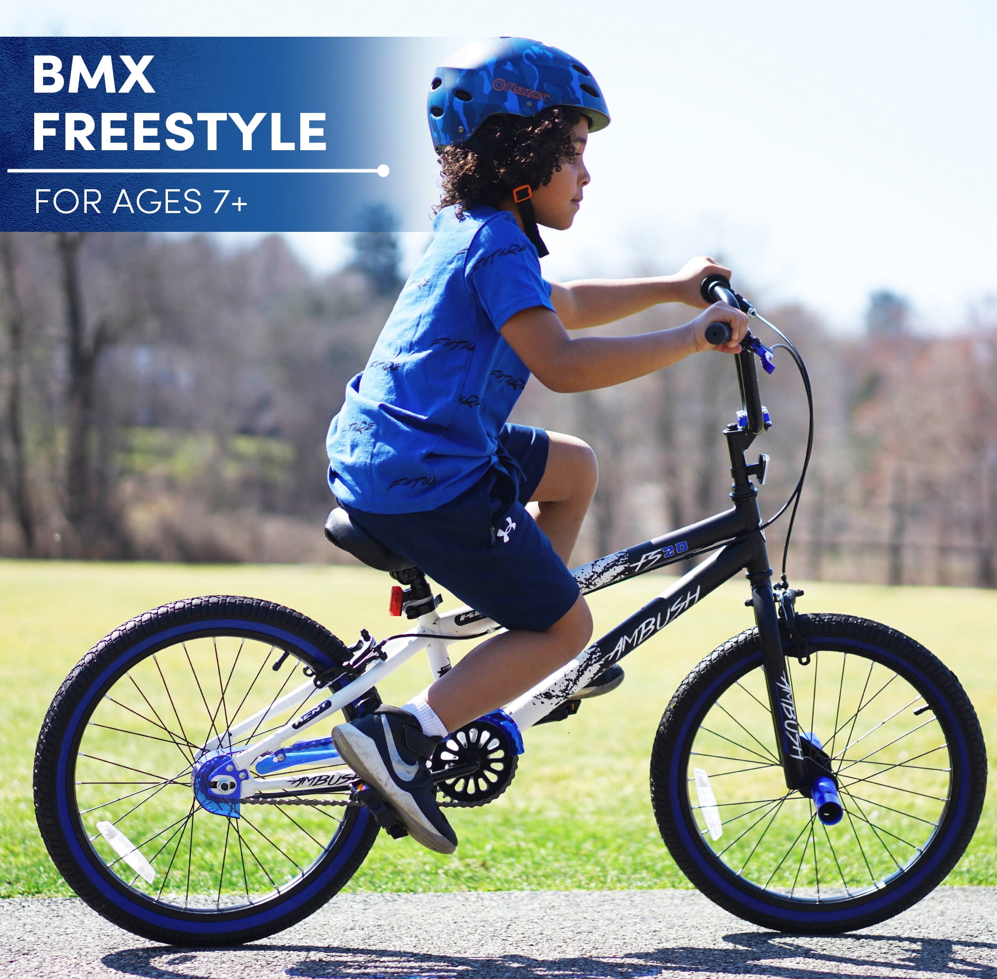Kent Bicycles Ambush Boys' BMX Bike, Durable Steel Frame with Hand Brakes (Blue, 20 in) ktjev