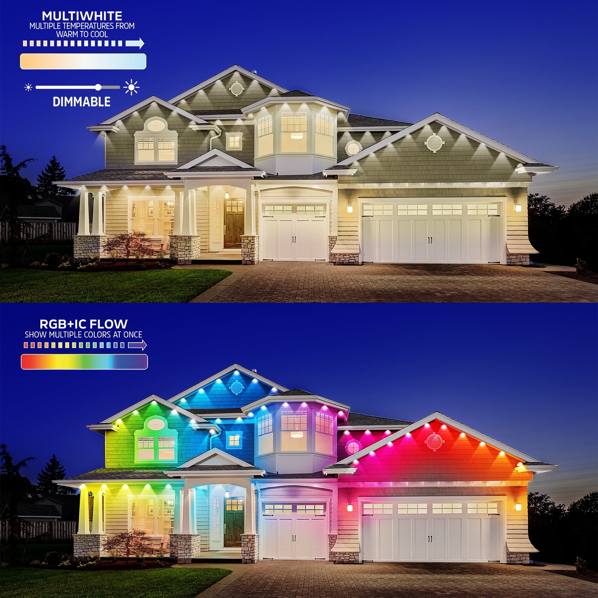 Energizer Smart WiFi Outdoor Permanent LED String Lights, RGB+IC Color-Changing, App & Voice Control, Weatherproof (Multi-Color, 100 ft) kqpcp