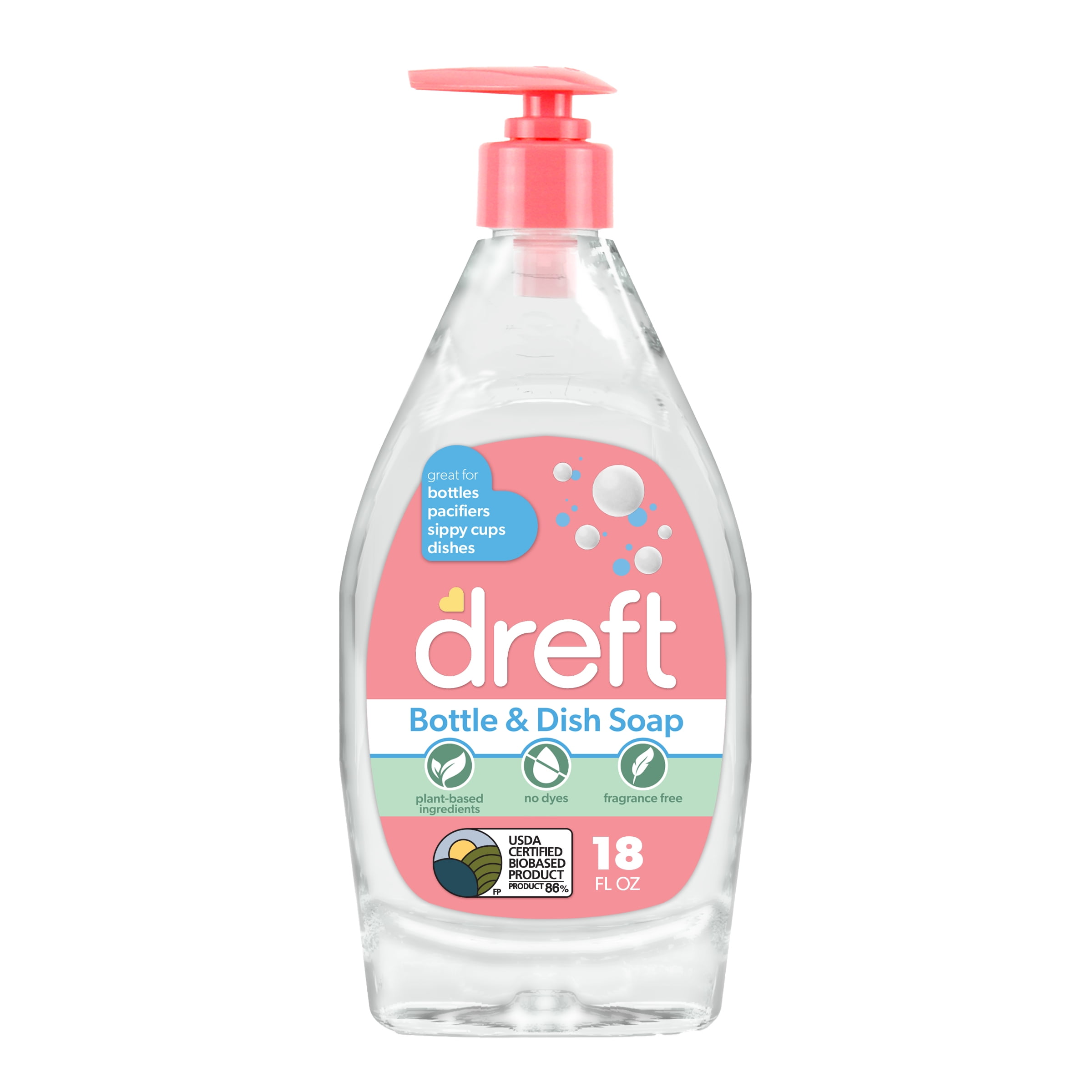 Dreft Plant-Based Liquid Dish Soap for Baby Essentials (Fragrance Free, 18 fl oz) yno6m