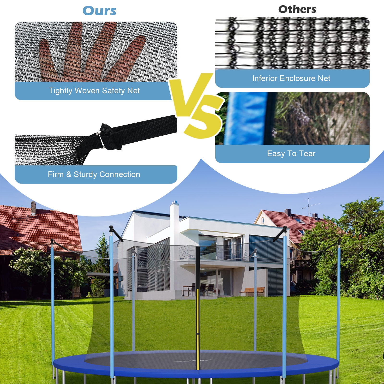 Costway 15ft Trampoline Replacement Safety Enclosure Net (Black, 6ft Height) ebsa7
