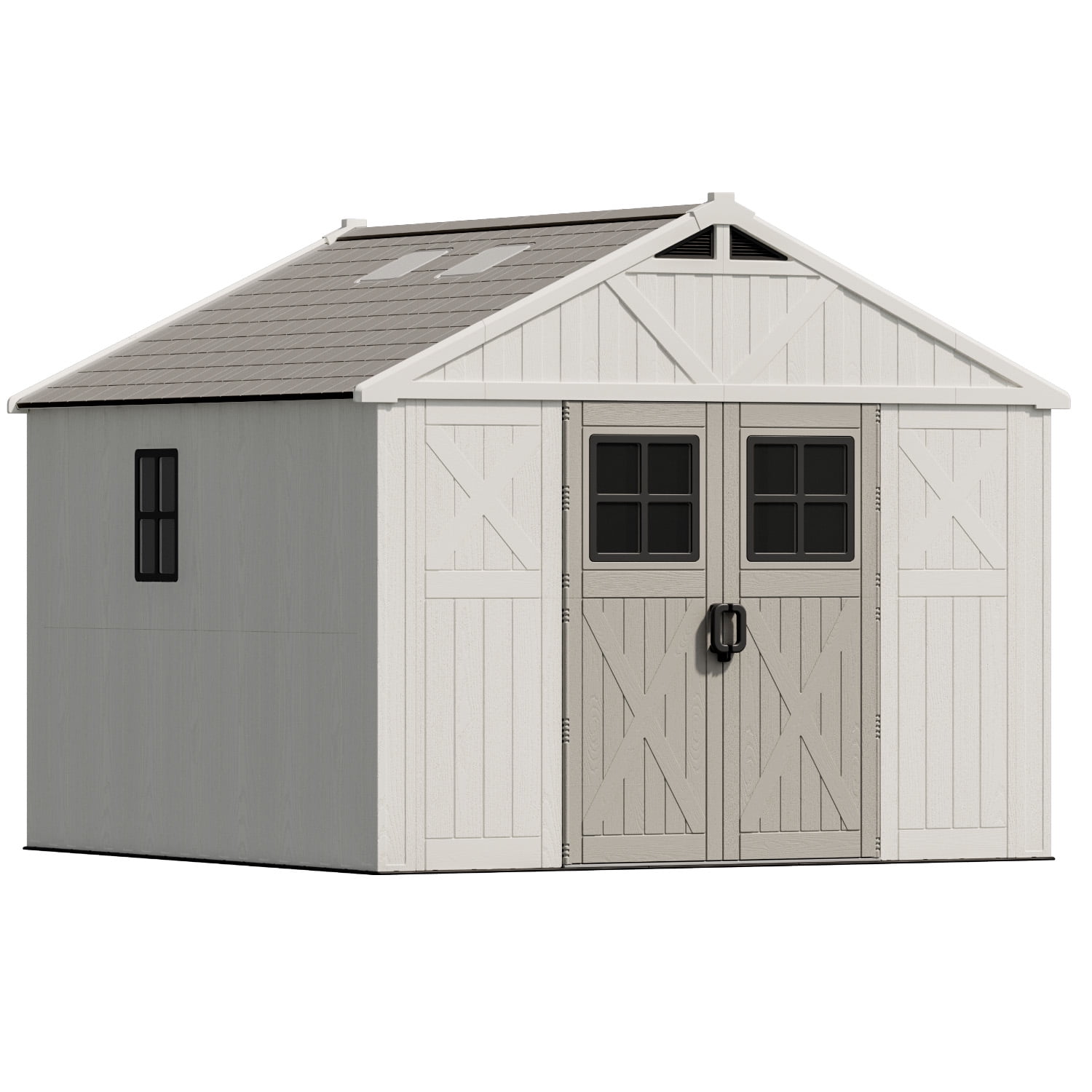 Patiowell 10x10ft Resin Garden Shed with Skylight and Lock, Weatherproof Outdoor Storage for Tools and Equipment (Beige) ijljf