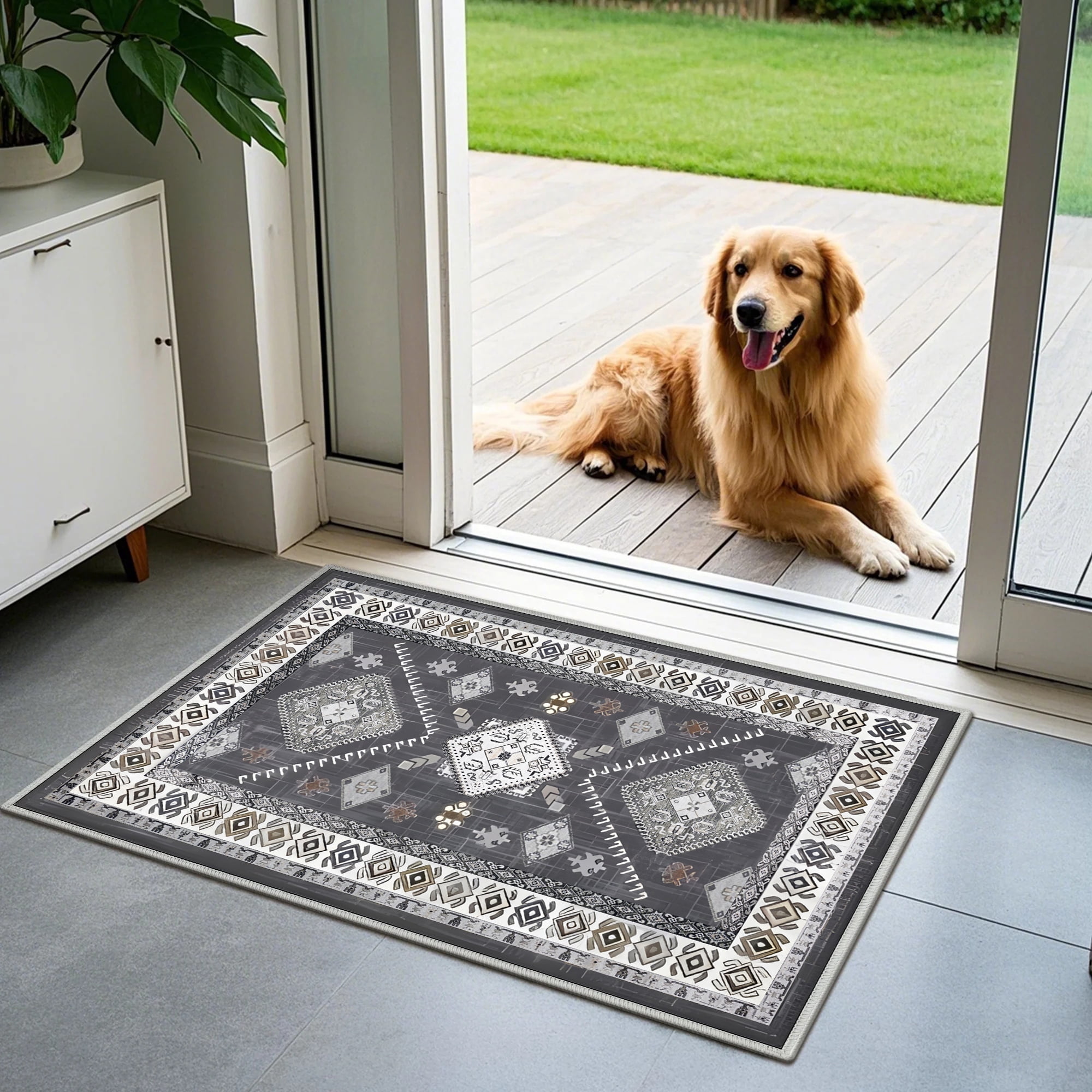 TECHVIDA 3-Piece Kitchen Rug Set, Non-Slip Machine Washable Farmhouse Floor Mats (Gray, 20 in x 32 in, 20 in x 47 in, 20 in x 59 in) 9y6vo