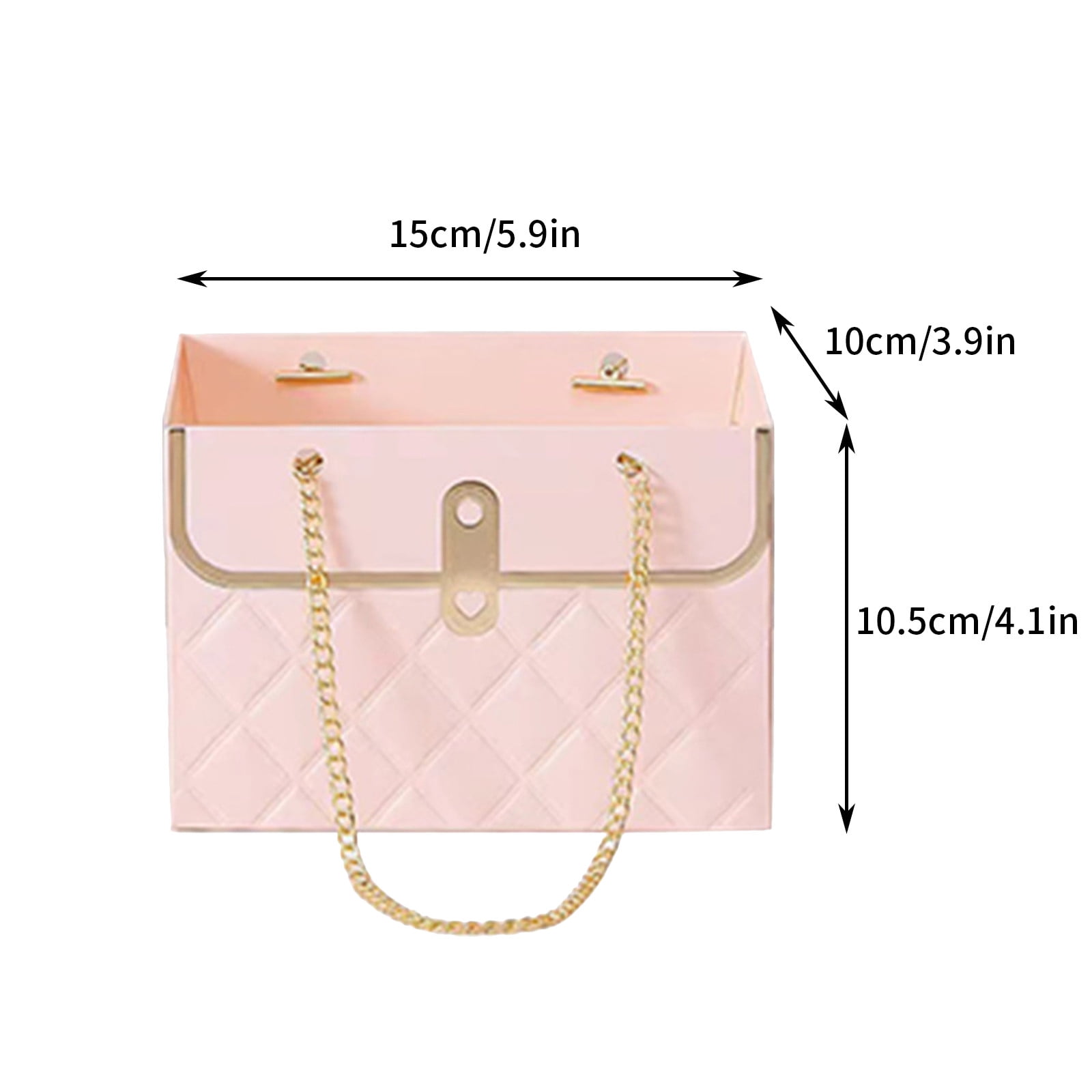 Darzheoy Flower Bouquet Gift Box with Metal Chain Handle, Decorative Florist Storage Bag for Weddings and Parties (Pink, 4 Pack) hdlmo