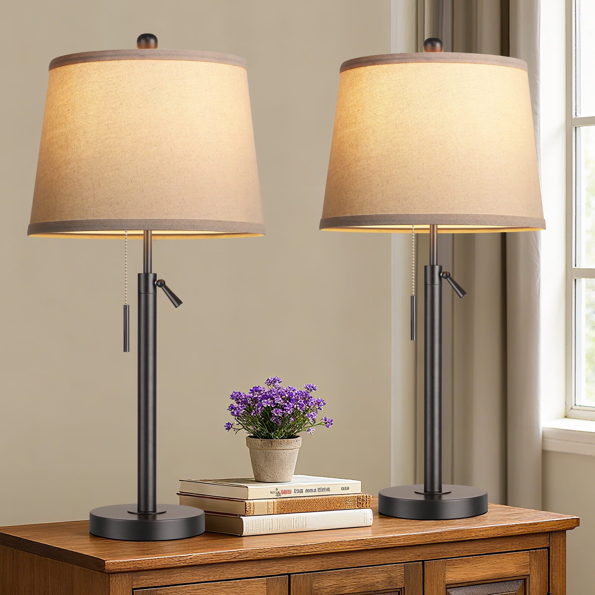 Litupuer Height Adjustable Table Lamp Set (22 in to 30 in, Black, 2 Pack) wwagh