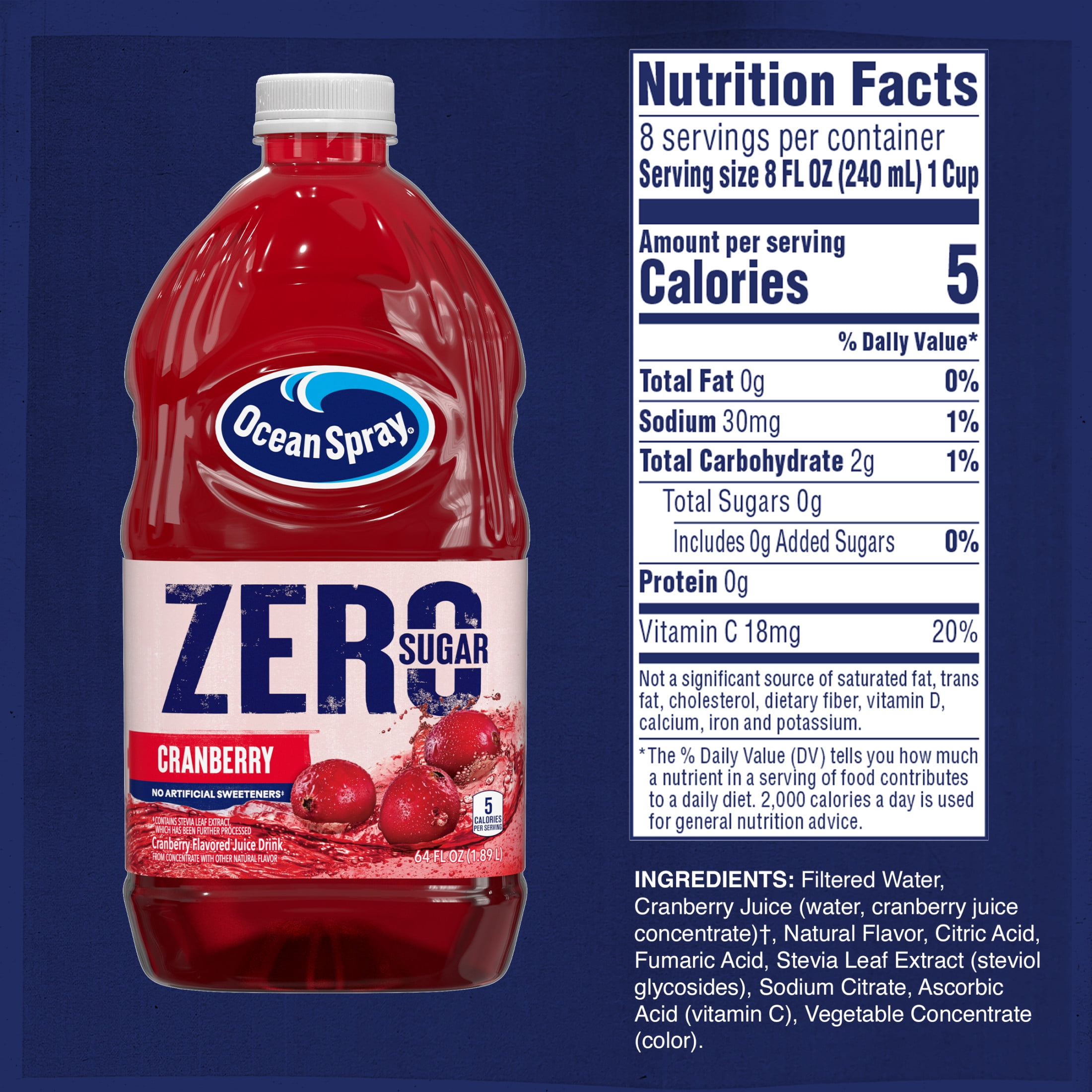 Ocean Spray ZERO Sugar Cranberry Juice Drink (Red, 64 fl oz) rpnmp