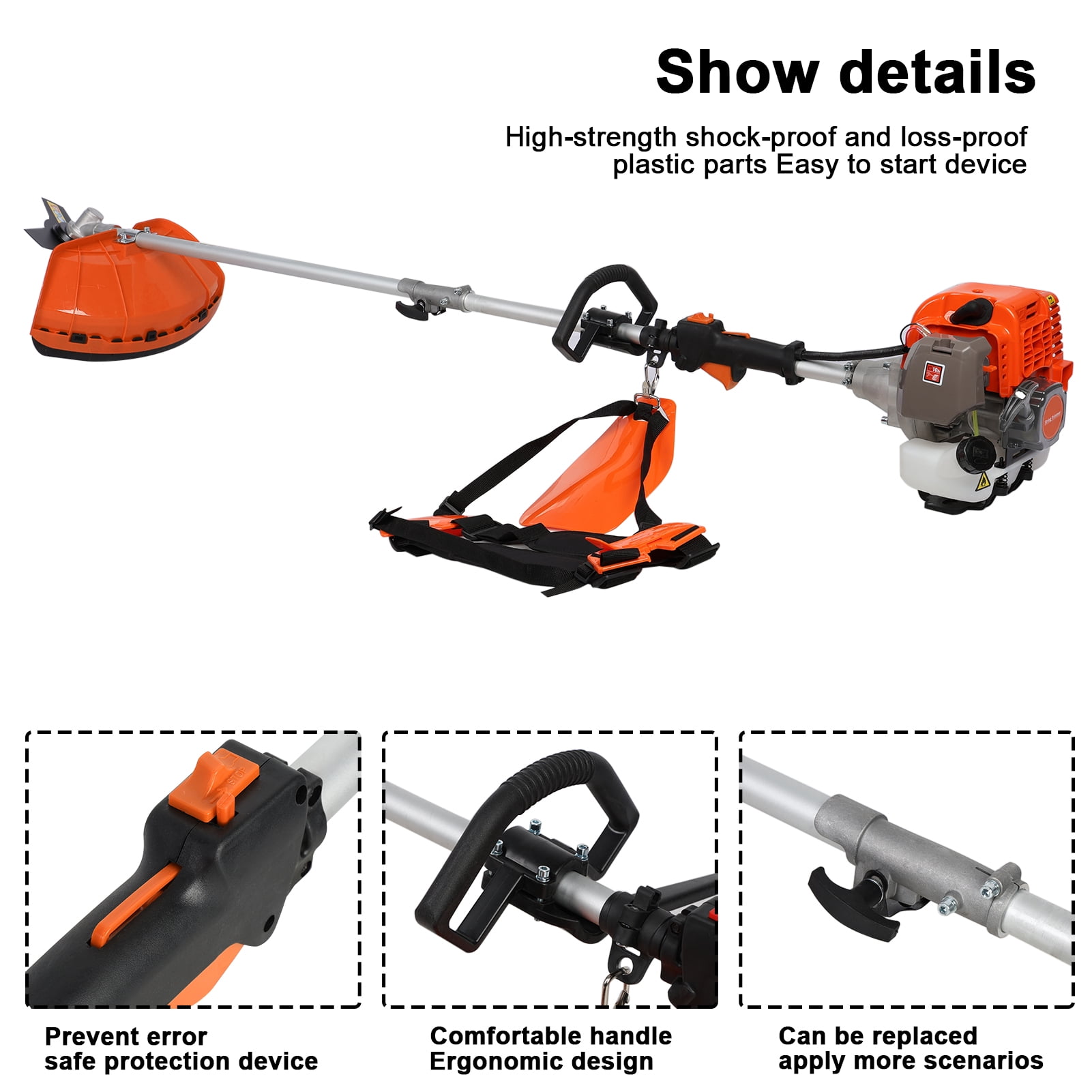 Happydeer 5-in-1 Gas String Trimmer and Brush Cutter Multi-Tool System (Orange, 52cc) xuxty
