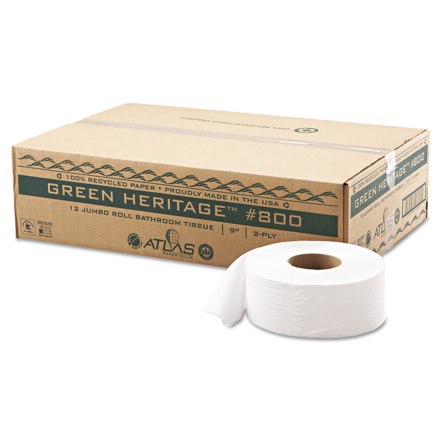 Atlas Paper Mills Green Heritage Jumbo Junior Roll Toilet Tissue (2-Ply, 9 in Diameter, 12 Pack) oa9xm