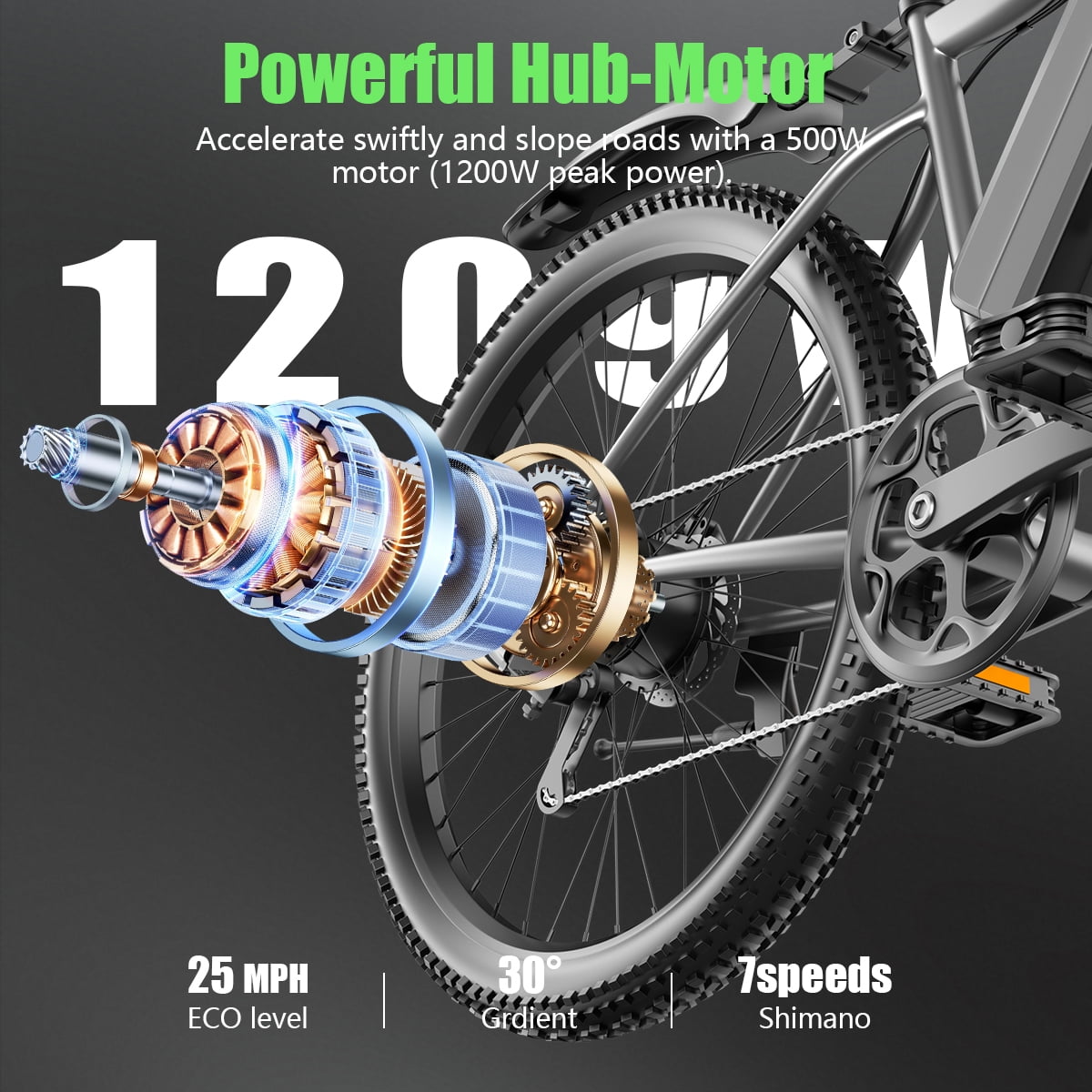 X-Koala Electric Mountain Bike for Adults, 1200W Peak Motor, 25MPH Commuter E-Bike with Removable Battery (Black, 26 in) 4y4qr