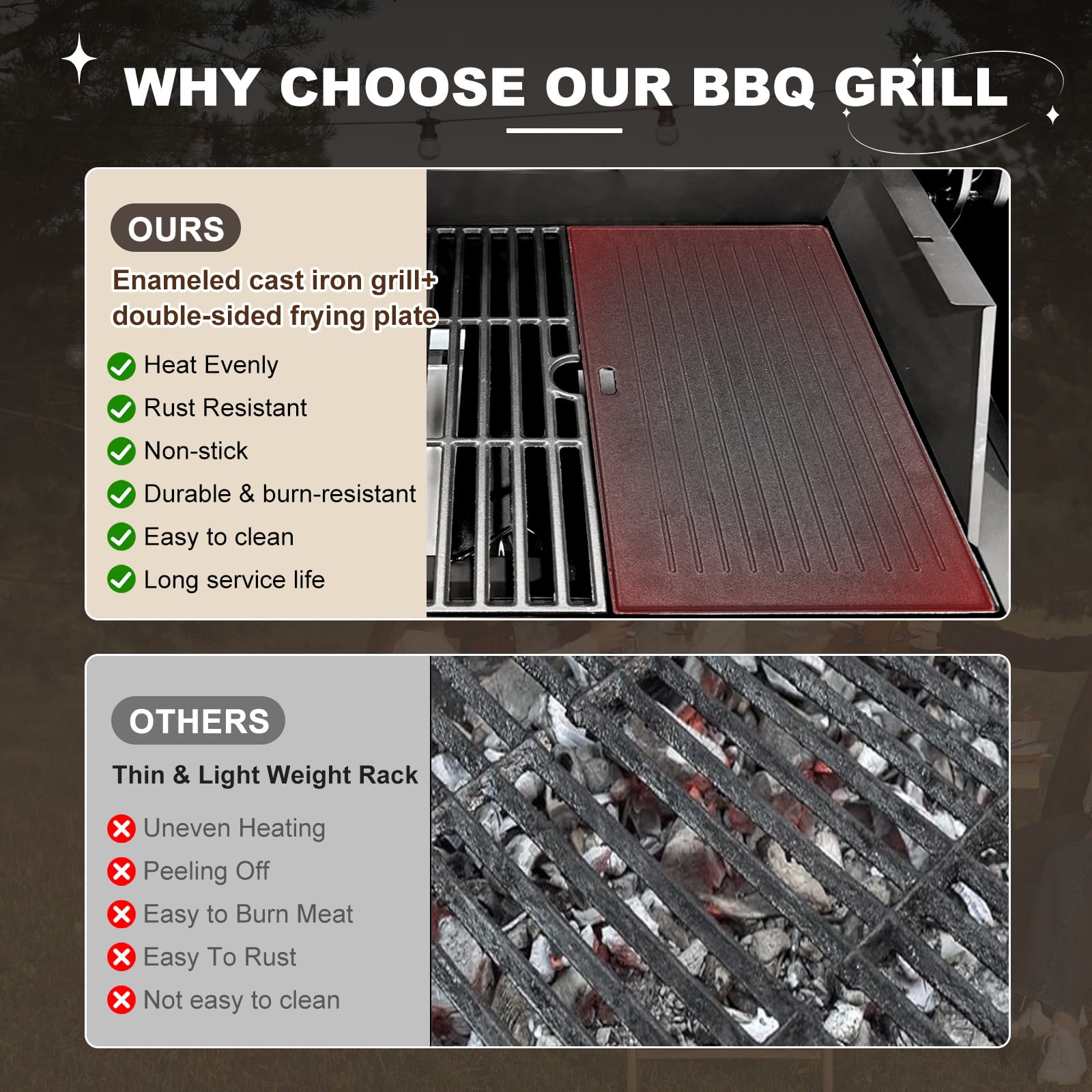Nice Cooker Gas and Charcoal Combo Grill with Side Burner, Porcelain-Enameled Cast Iron Grates, Outdoor BBQ Grill with Storage Cabinet (Black, 37,230 BTU) wd8ti