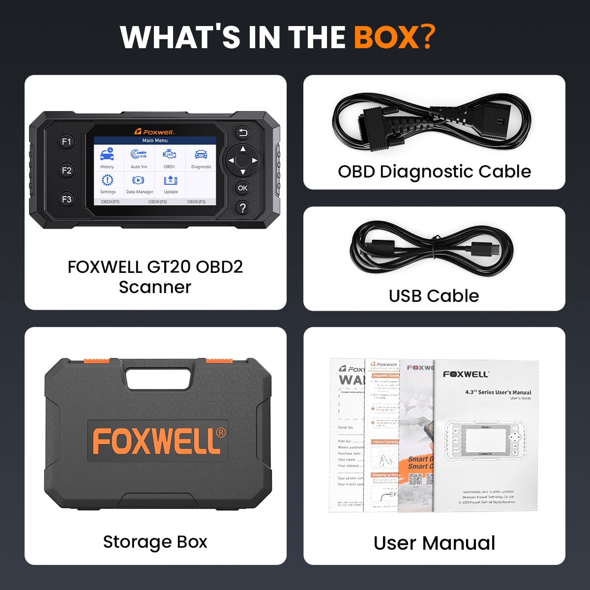 Foxwell GT20 OBD2 Scanner 4-System Diagnostic Tool for ABS SRS Transmission Engine (Black) p082n
