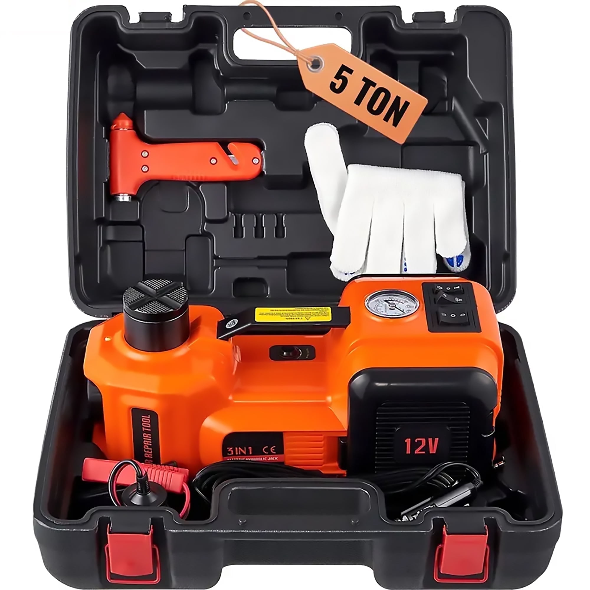 SZTAA Electric Hydraulic Car Jack with Air Compressor and Emergency Hammer (Orange, 5 Ton Capacity) 0wnmf