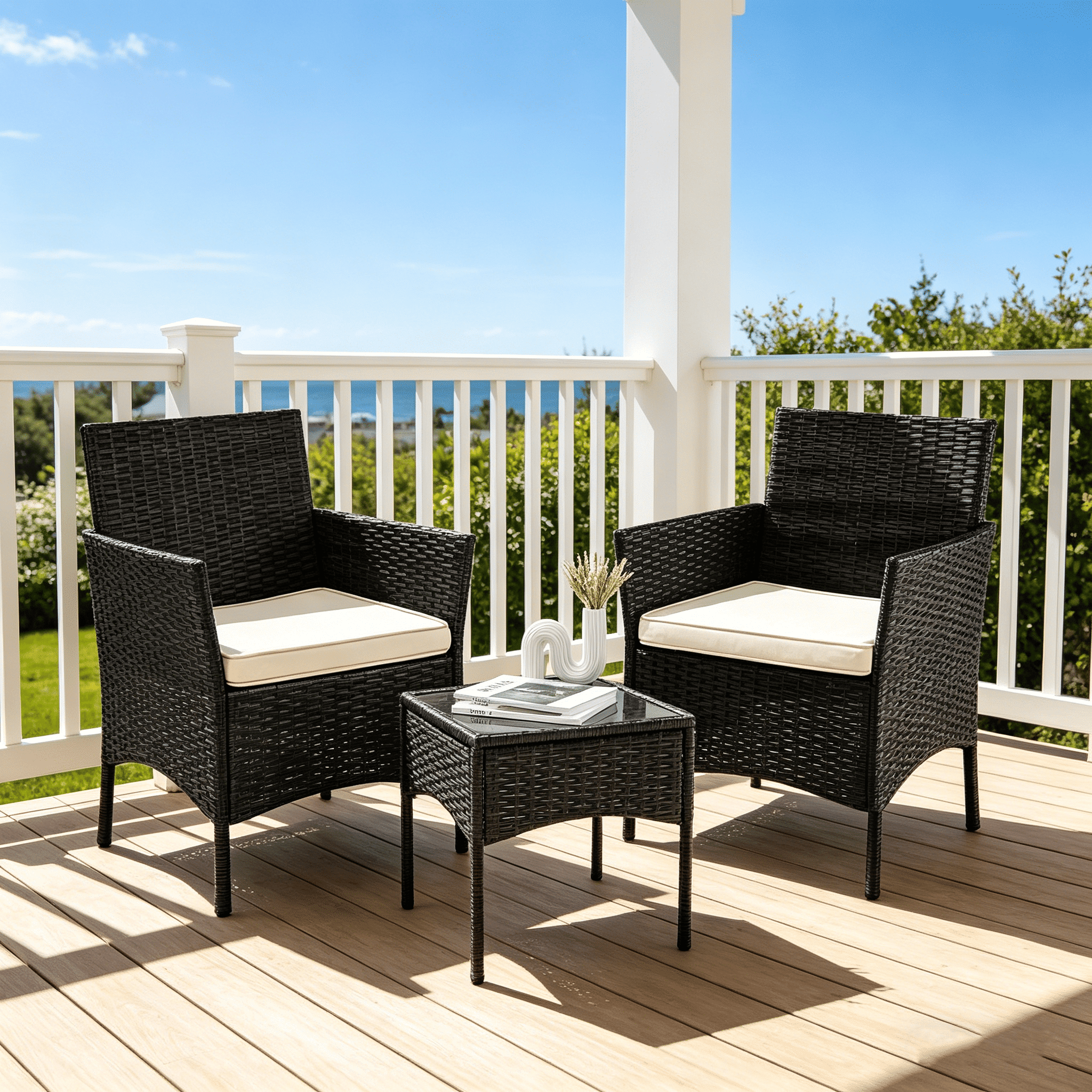 TINKLE WELL 3-Piece Outdoor Rattan Bistro Set, Patio Rocking Chairs with Glass-Top Coffee Table (Light Gray, 3-Piece Set) x3ap2