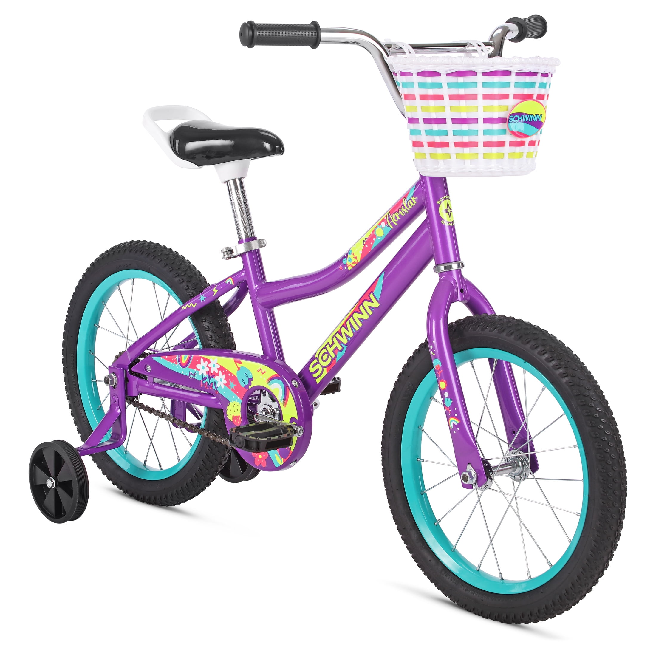 Schwinn Aerostar Kids BMX Bike with Training Wheels and Handlebar Basket (Purple, 16 in) sqq4s