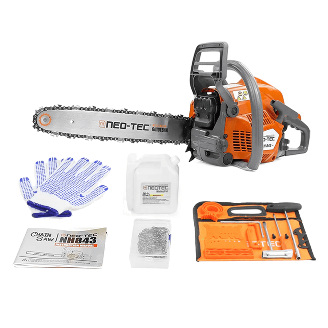 NEOTEC 43cc 2-Cycle Gas Powered Chainsaw, Lightweight Wood Cutting Tool for Garden and Yard Maintenance (Orange, 16 in) z2xbo