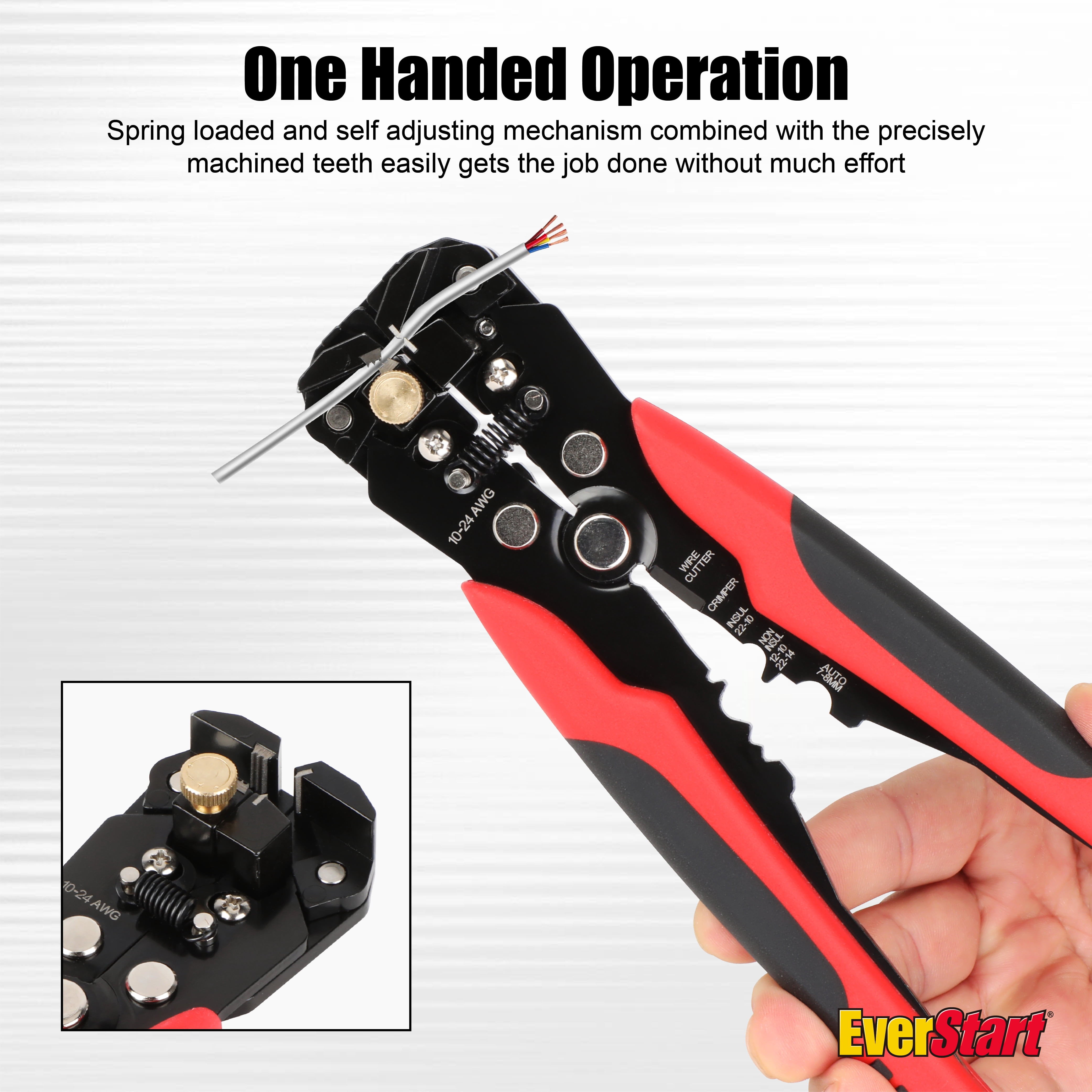 EverStart Self-Adjusting Wire Stripper for 10-24 AWG Wires (Black, 8 in) aqyye