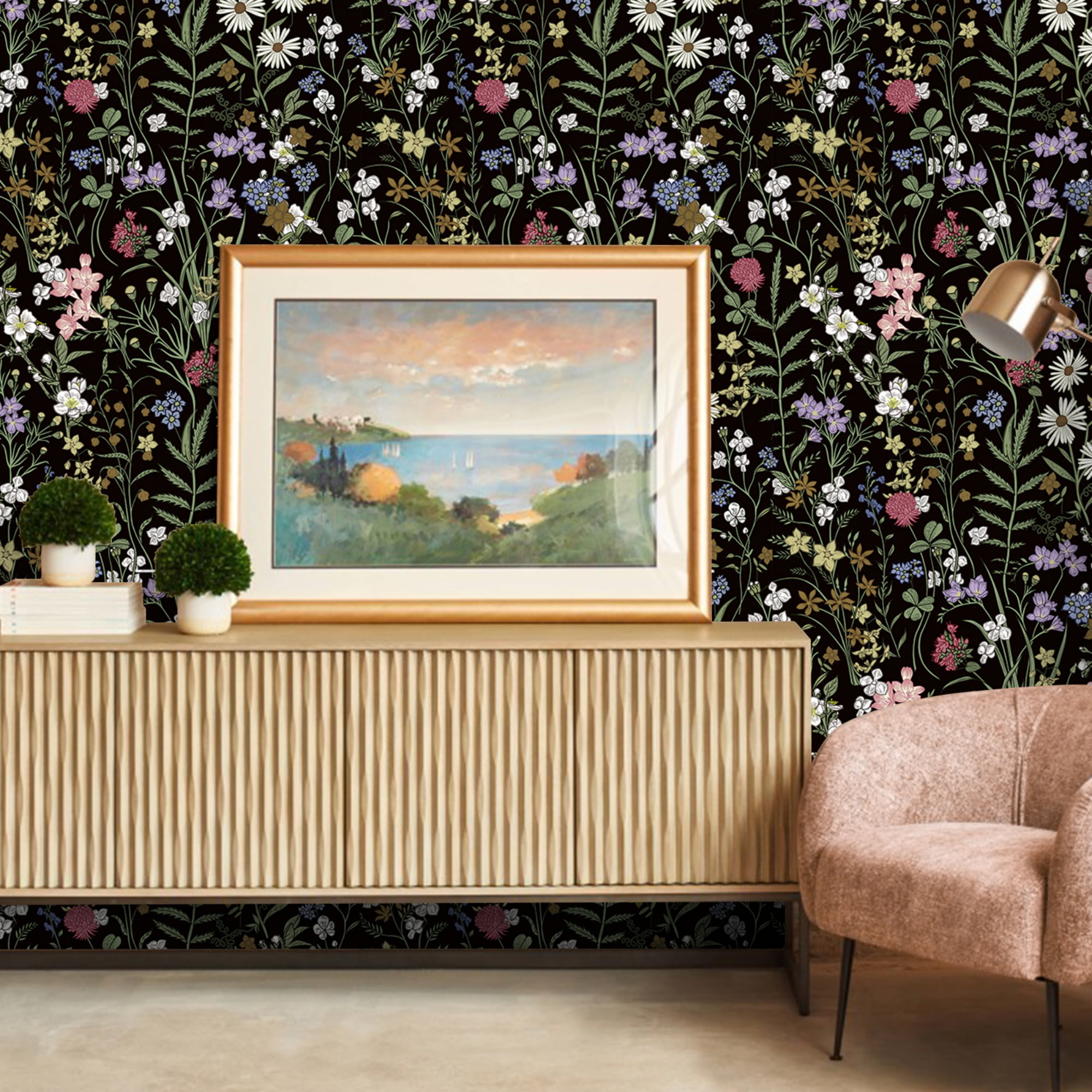 Abyssaly Floral Peel and Stick Wallpaper, Self-Adhesive Removable Contact Paper for Home Decor (Black, 17.7 in x 118 in) 1luh4