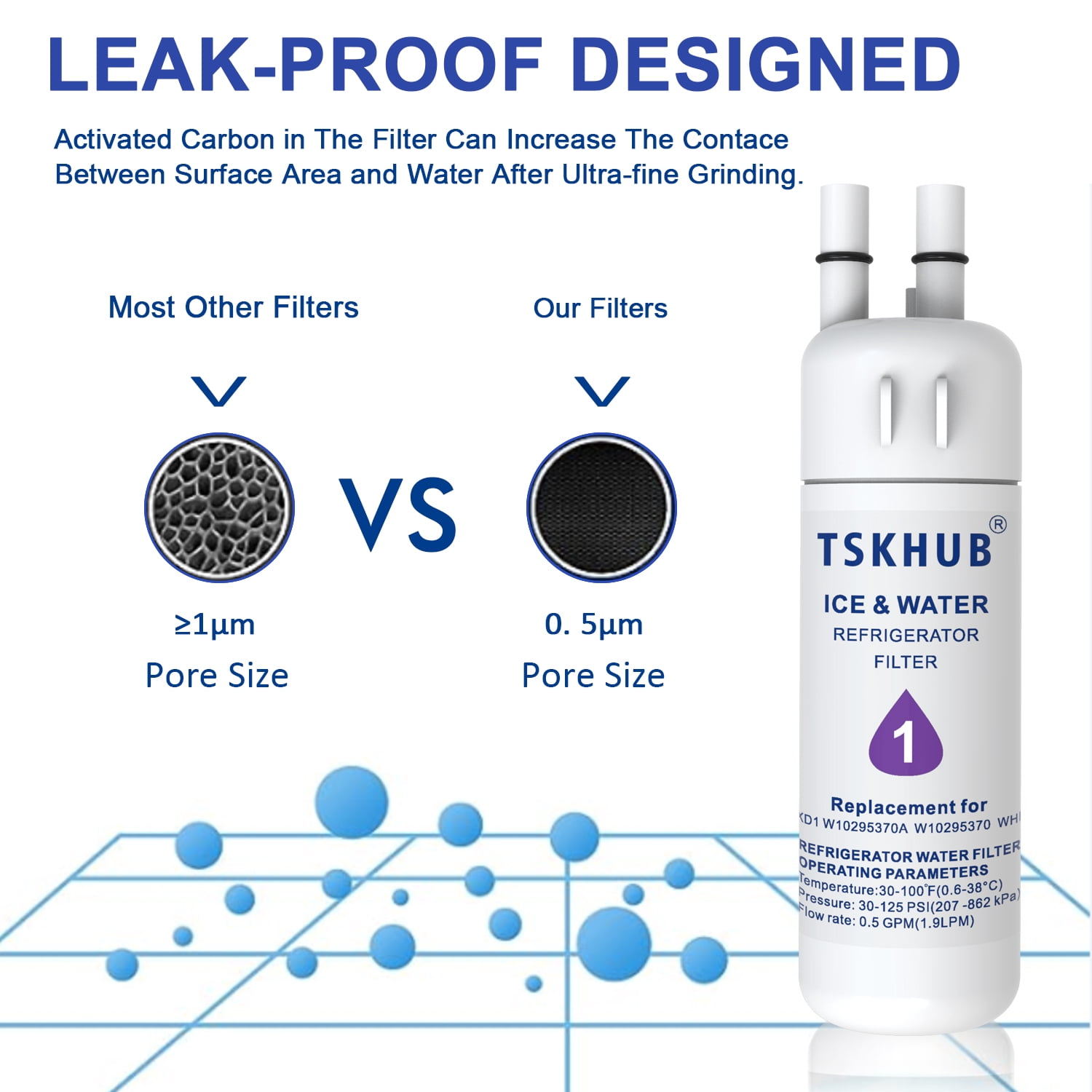 TSKHUB EDR1RXD1 Refrigerator Water Filter Replacement for W10295370A (2-Pack) aho5h
