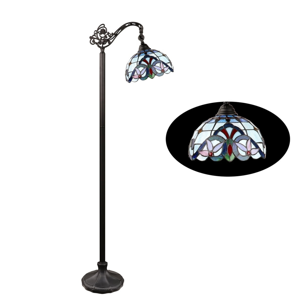CHLOE Lighting GRENVILLE Victorian Style Reading Floor Lamp with Stained Glass Shade (Dark Bronze, 11 in) 6g8xb