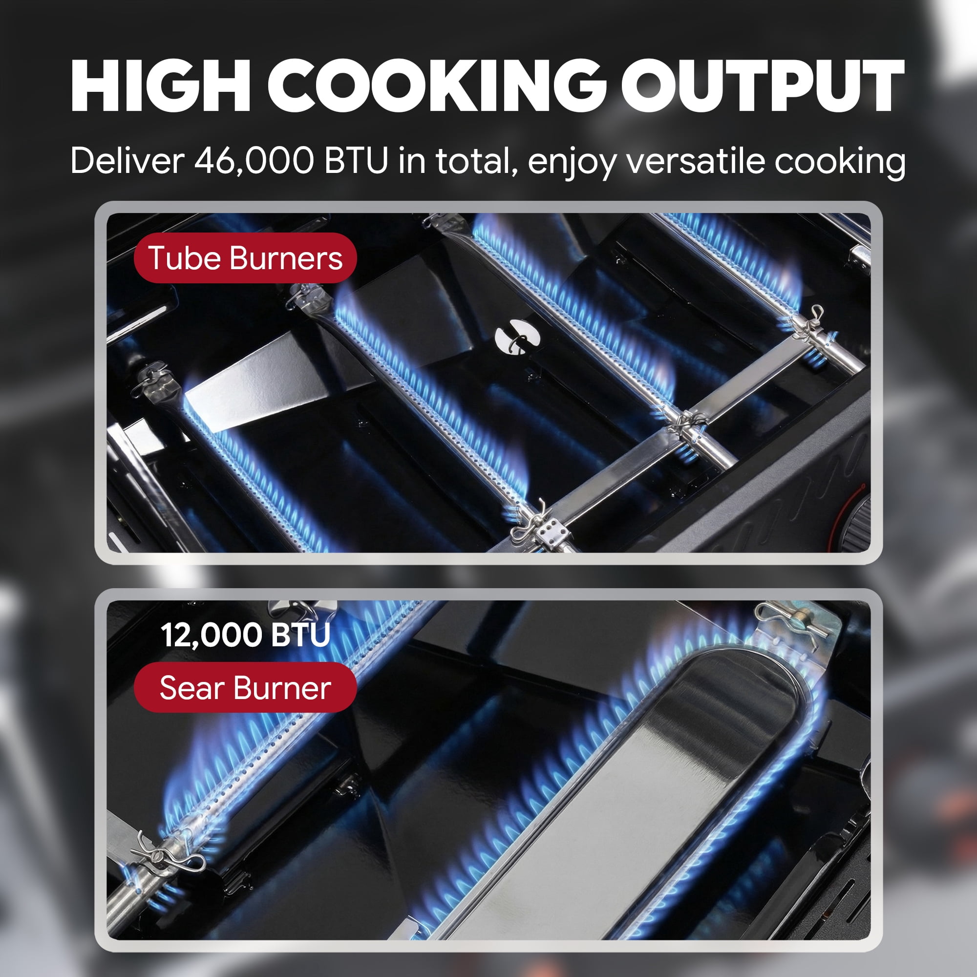 Feasto 5-Burner Propane Gas Grill with Side Sear Burner and Cabinet Storage (Black, 686 sq in) b3a6f