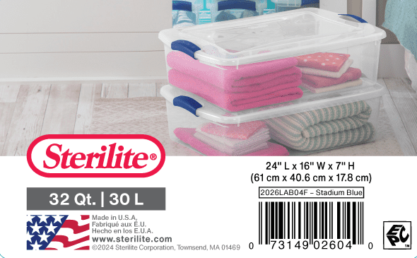Sterilite 32 Quart Latching Storage Bin, Clear Plastic Container with Secure Latch Lid (Clear, 32 Quart) 1dpe3