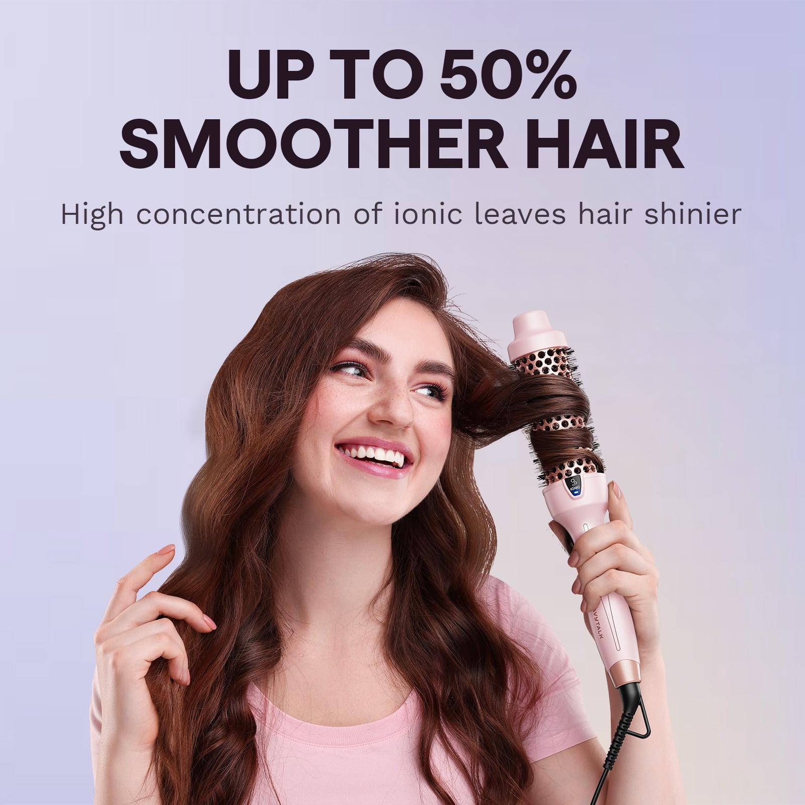 Wavytalk Thermal Round Brush, Negative Ion Heated Hair Styler for Blowout Look (Pink, 1.5 in) 28ry8