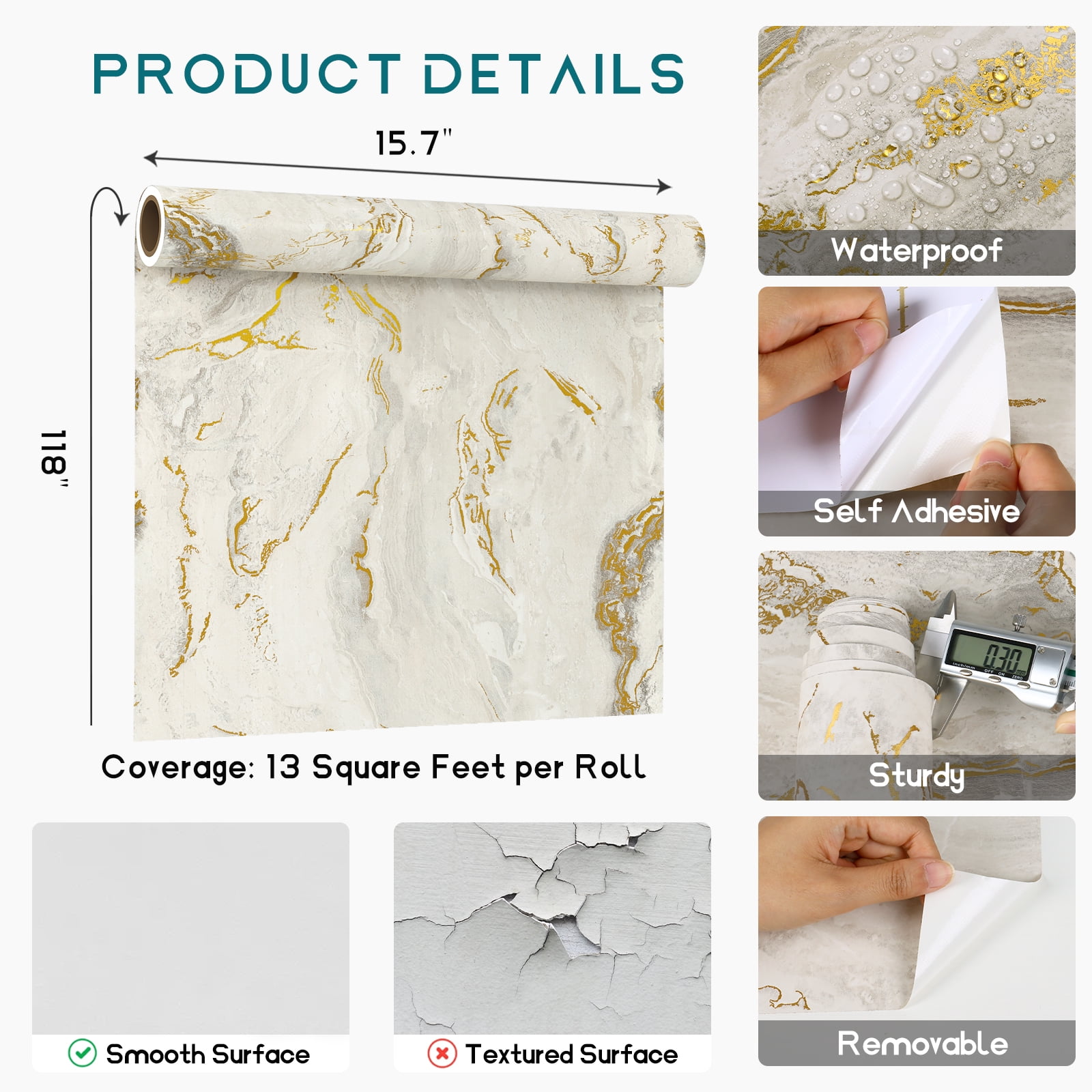 VEELIKE Marble Peel and Stick Countertop Contact Paper, Waterproof Vinyl Film for Kitchen and Bathroom (Beige, 15.7 in x 118 in) wgqeu