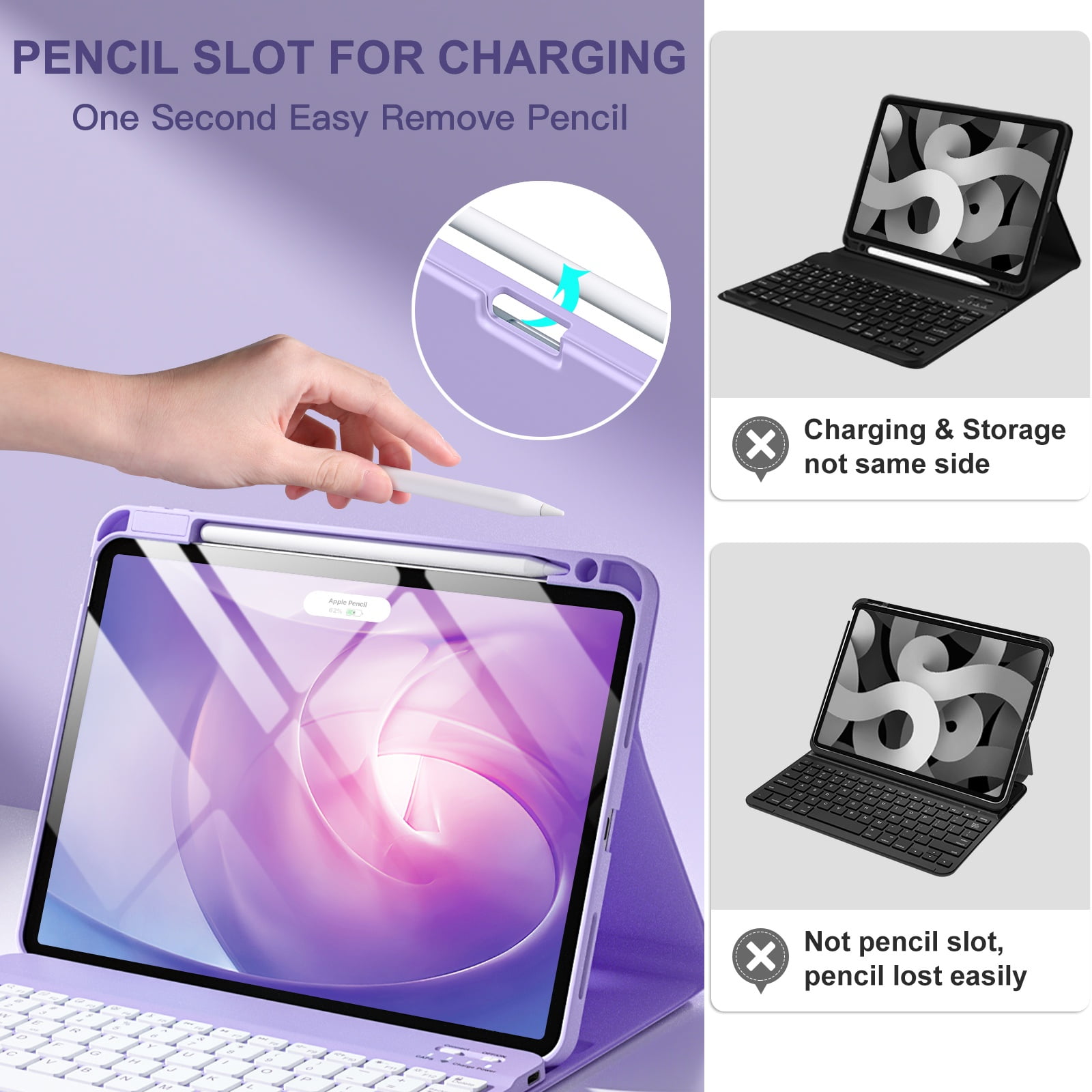 GEAK Keyboard Case for iPad Air 11 inch (M4/M3/M2/5th/4th Gen) Detachable Magnetic Backlit Cover (Purple, 11 in) n90ft