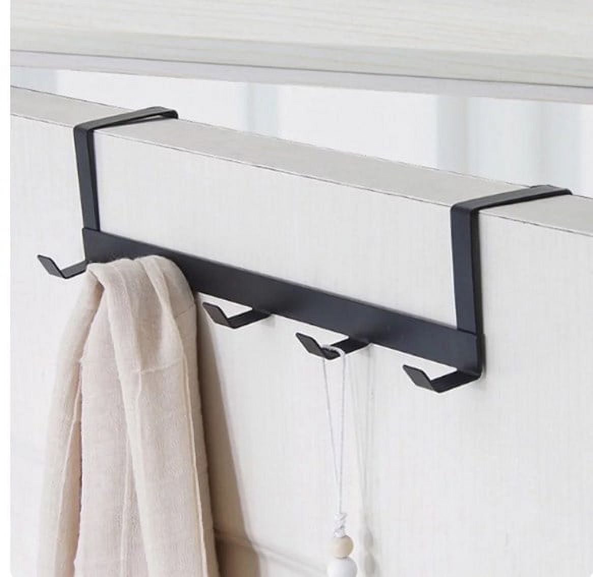 Lingouzi Over The Door Towel Rack with 5 Hooks, Heavy-Duty Metal Organizer for Bathroom and Bedroom (Black, 1.77 in) 86zcj