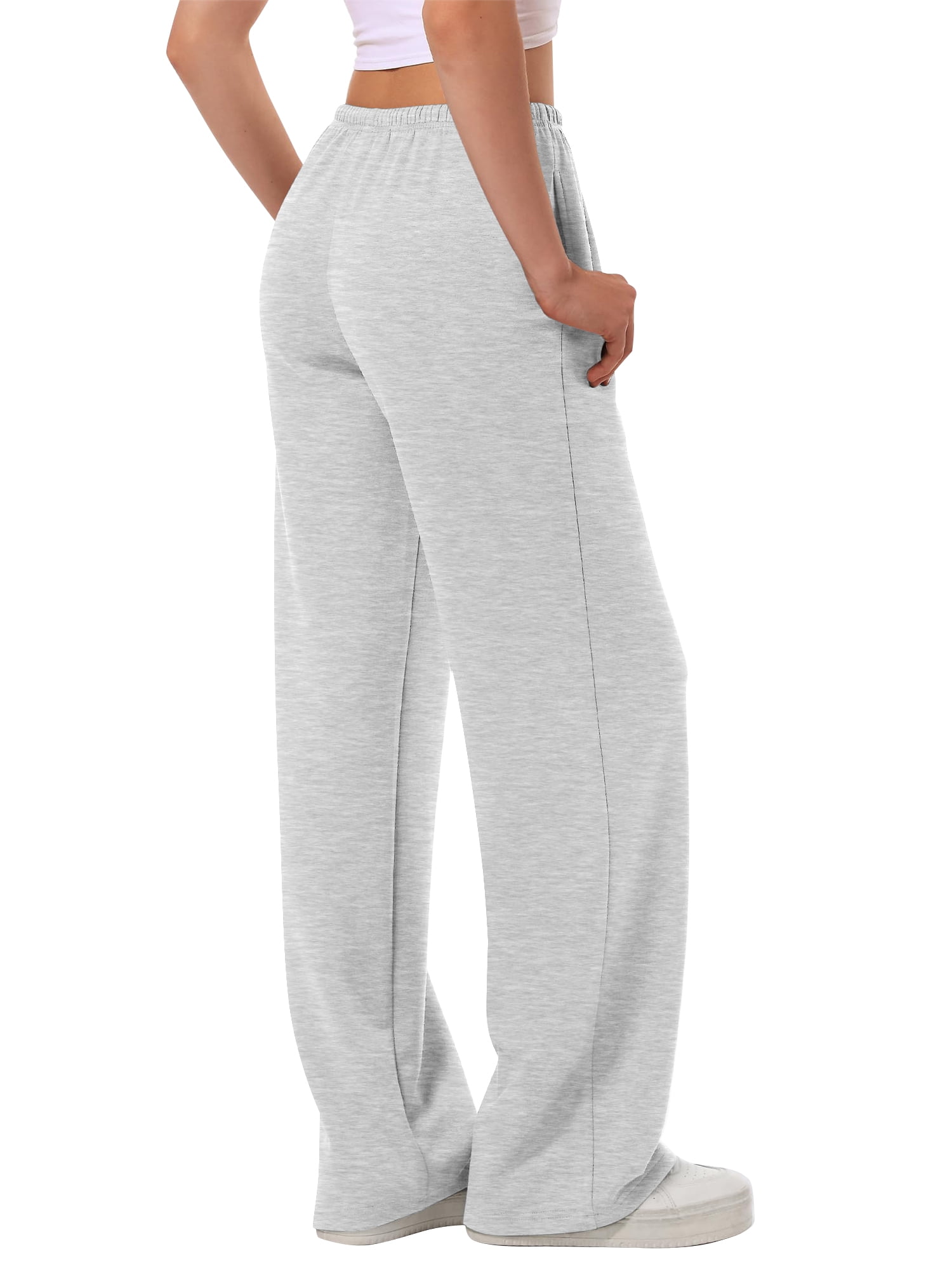 Temofon Women's Low Rise Straight Leg Sweatpants with Pockets (Grey, Medium) 8zjy2