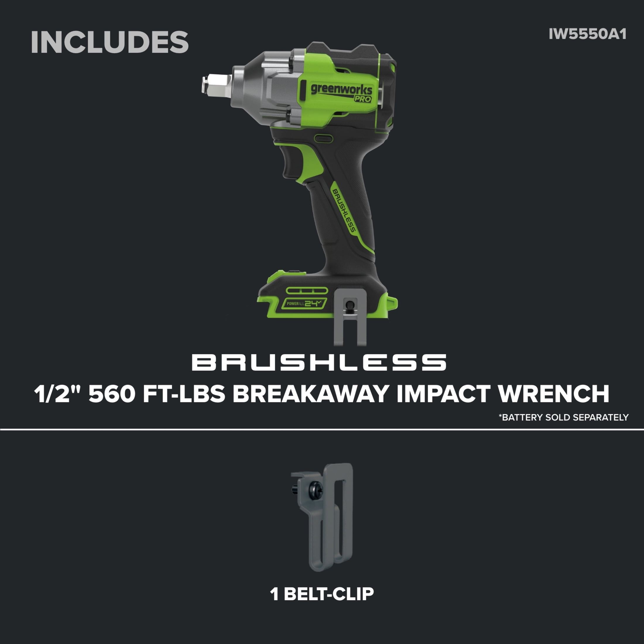 Greenworks Pro 24V 1/2-inch Cordless Impact Wrench with 560 ft-lb Breakaway Torque (Tool Only) 8nqa5