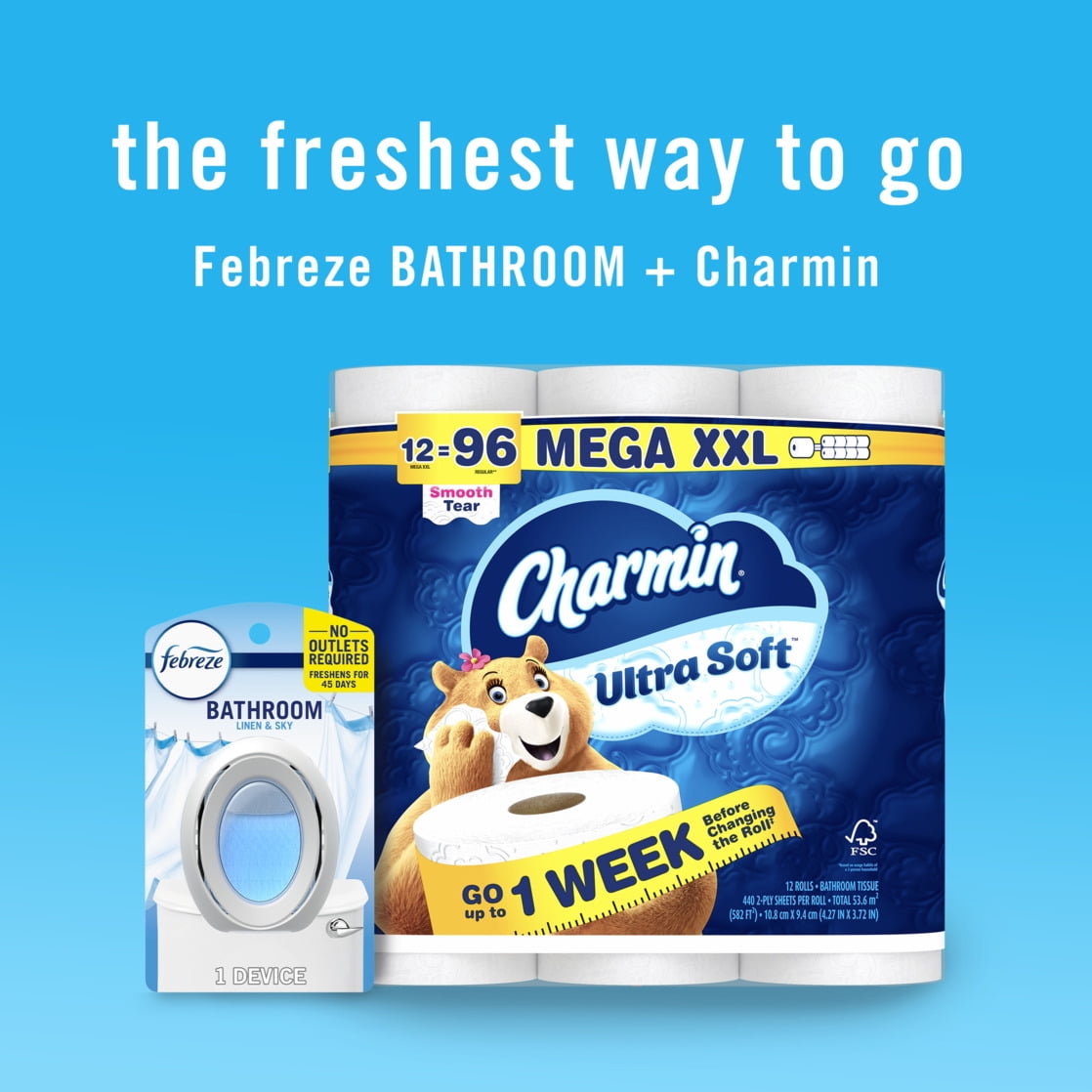 Febreze Bathroom Air Freshener, Odor-Fighting, Linen & Sky Scent (3 Count) ns5s2